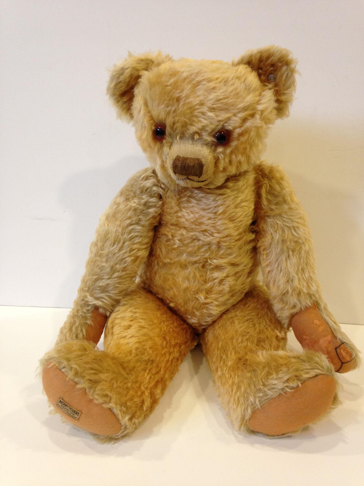 25" CIRCA 1930'S MERRYTHOUGHT TEDDY BEAR. GOLD MOHAIR, (1 of 6)