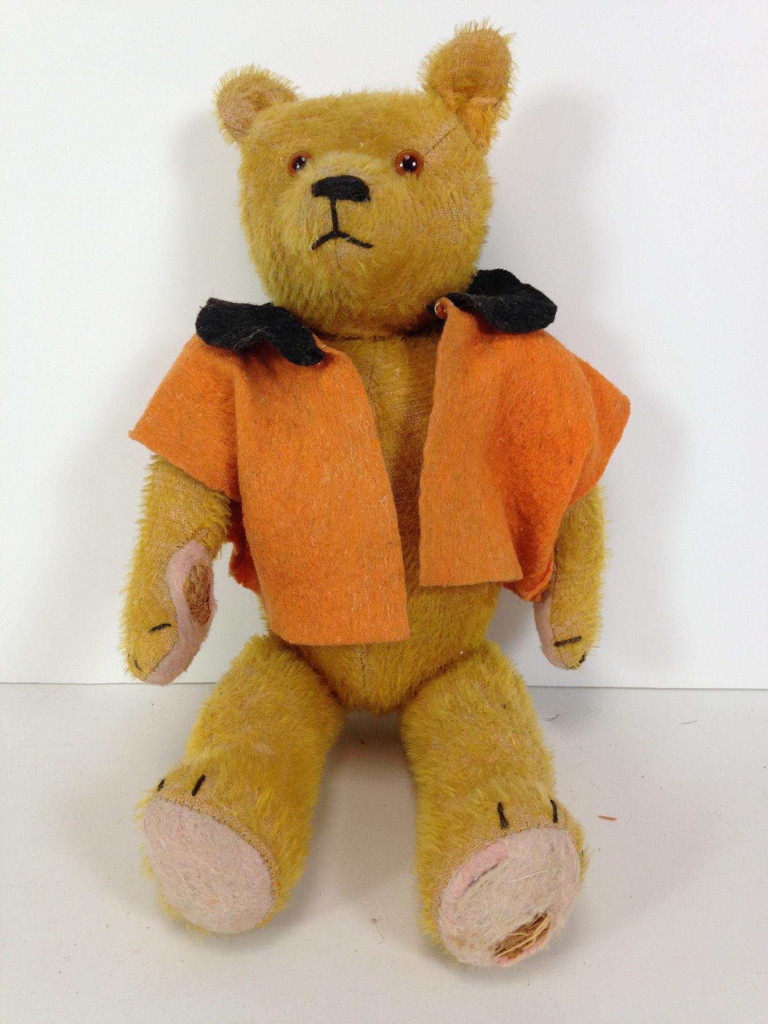 14" VINTAGE GOLD MOHAIR "STICK BEAR". MAKER UNKNOWN, (1 of 5)