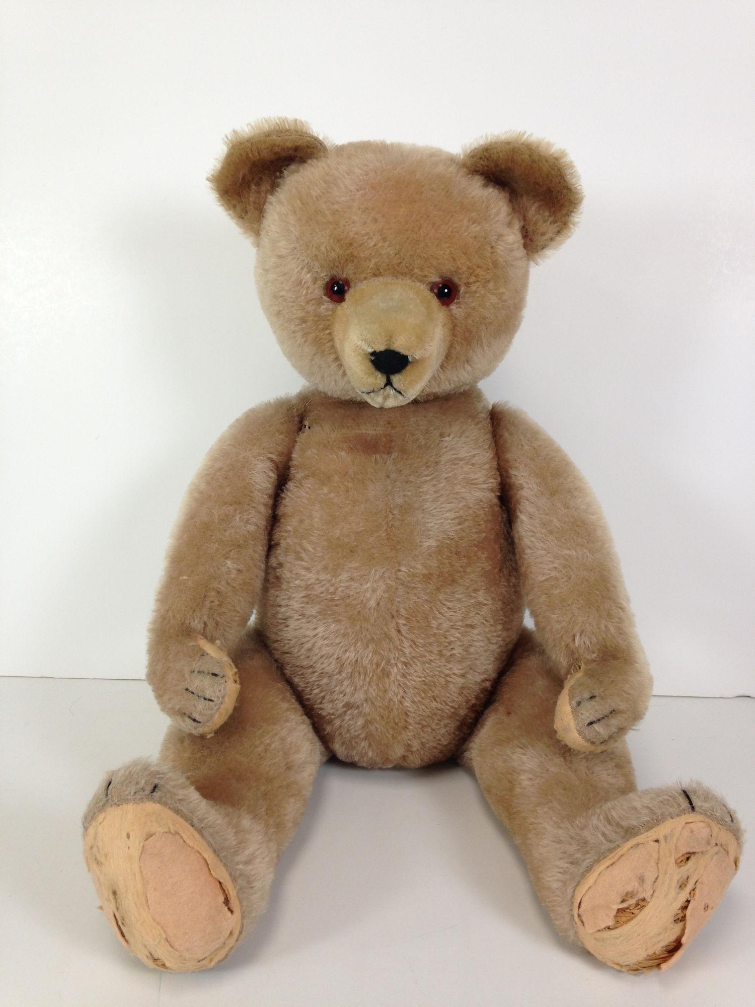 26" VINTAGE TEDDY BEAR. CARAMEL MOHAIR WITH SHAVED (1 of 7)