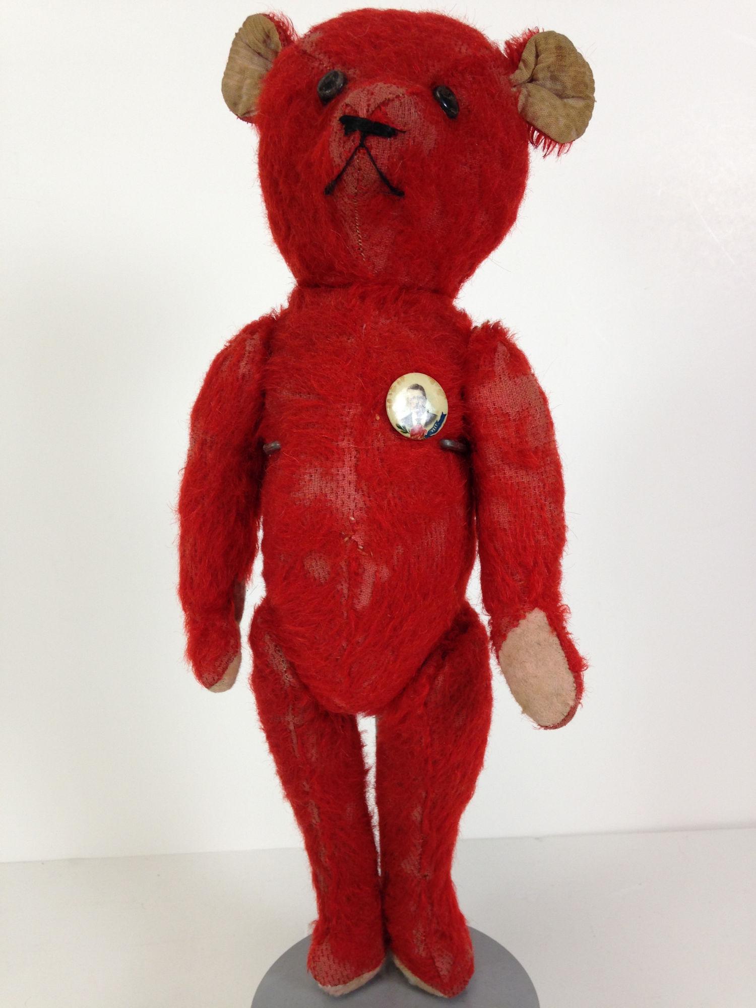 15" VINTAGE RED MOHAIR "STICK BEAR". FULLY JOINTED, (1 of 6)