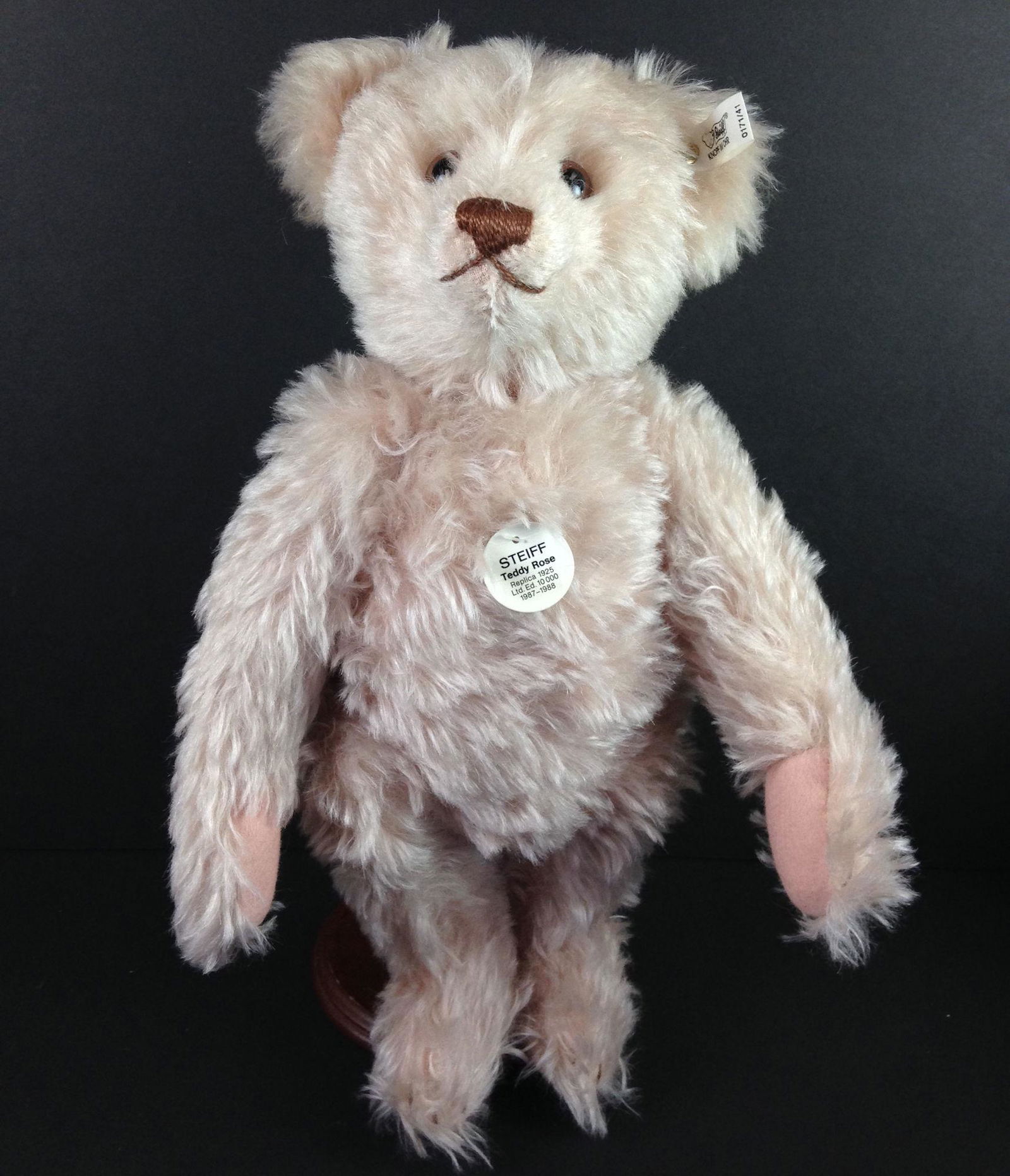 STEIFF REPLICA 1925 "TEDDY ROSE" BEAR. 15" CURLY PINK (1 of 3)
