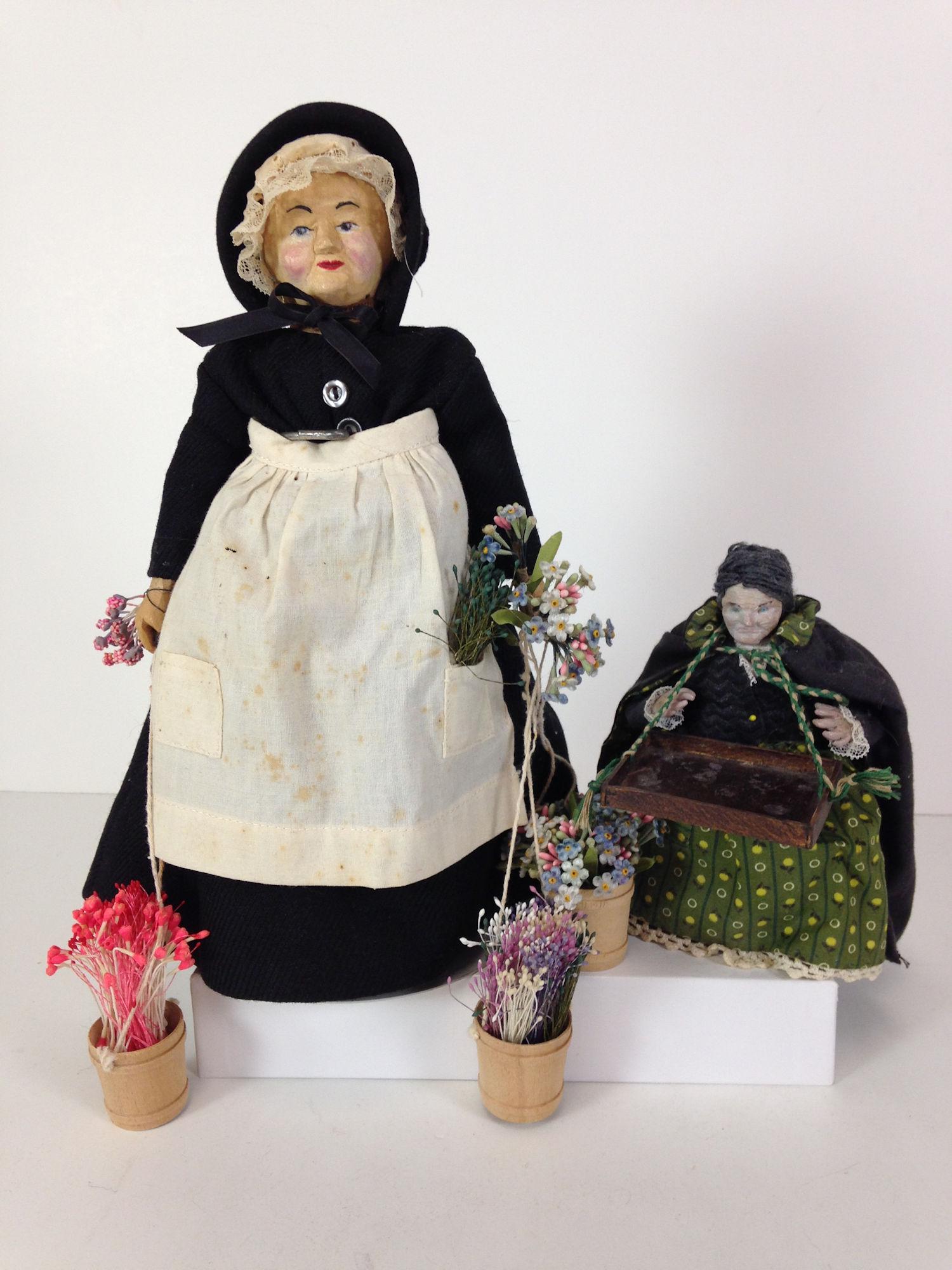 (2) CARVED WOODEN HEAD PEDDLER DOLLS.  INCLUDES 11" ALL (1 of 3)