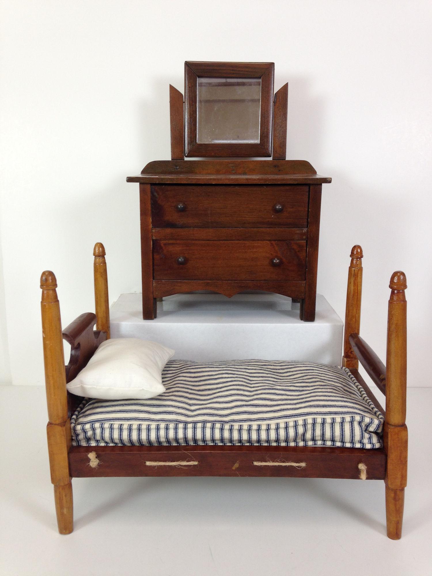 DOLL TWO-DRAWER DRESSER WITH SWIVEL MIRROR AND "ROPE" (1 of 1)