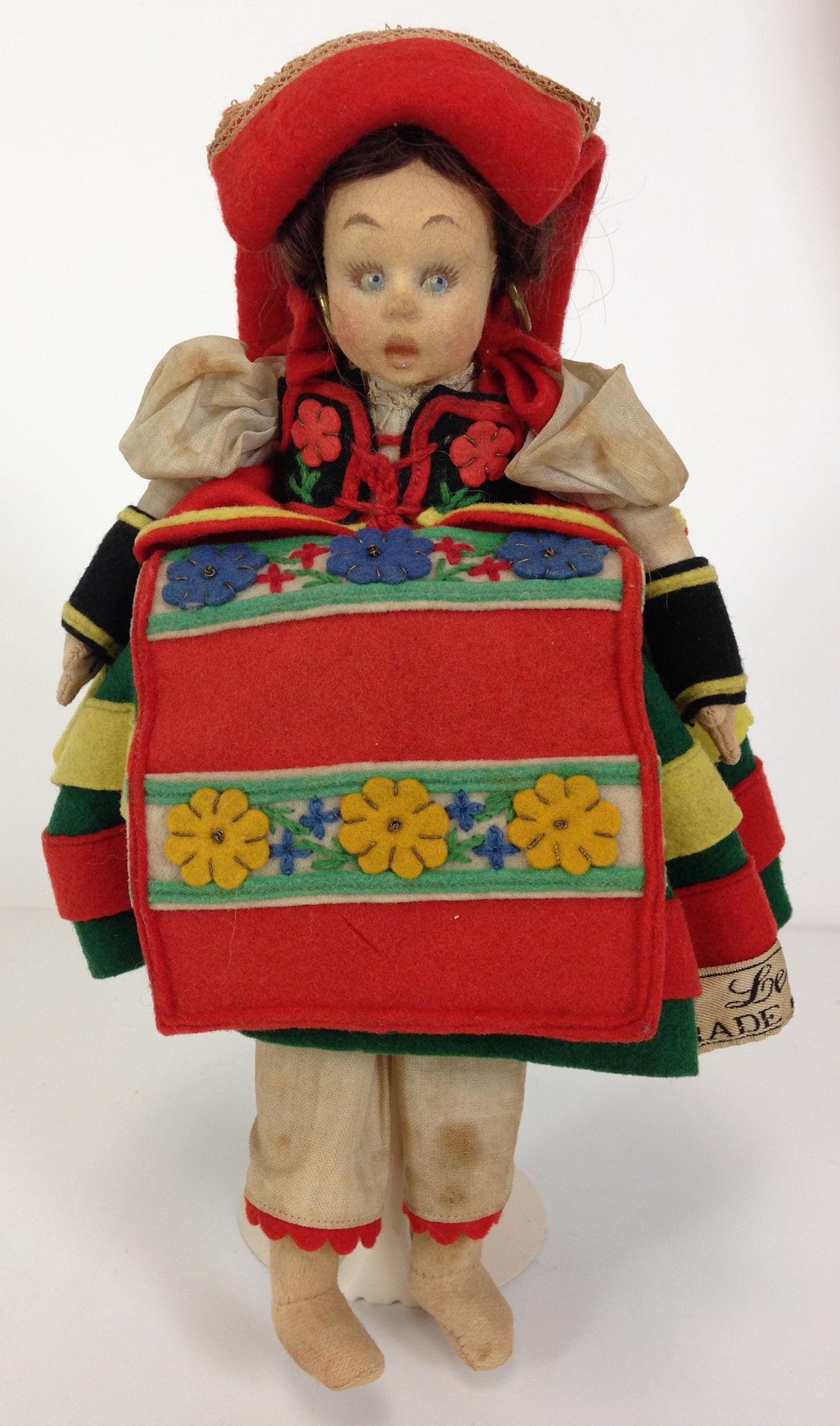 9Â½ ANTIQUE LENCI MAROTTE FELT DOLL.  ROOTED MOHAIR (1 of 6)