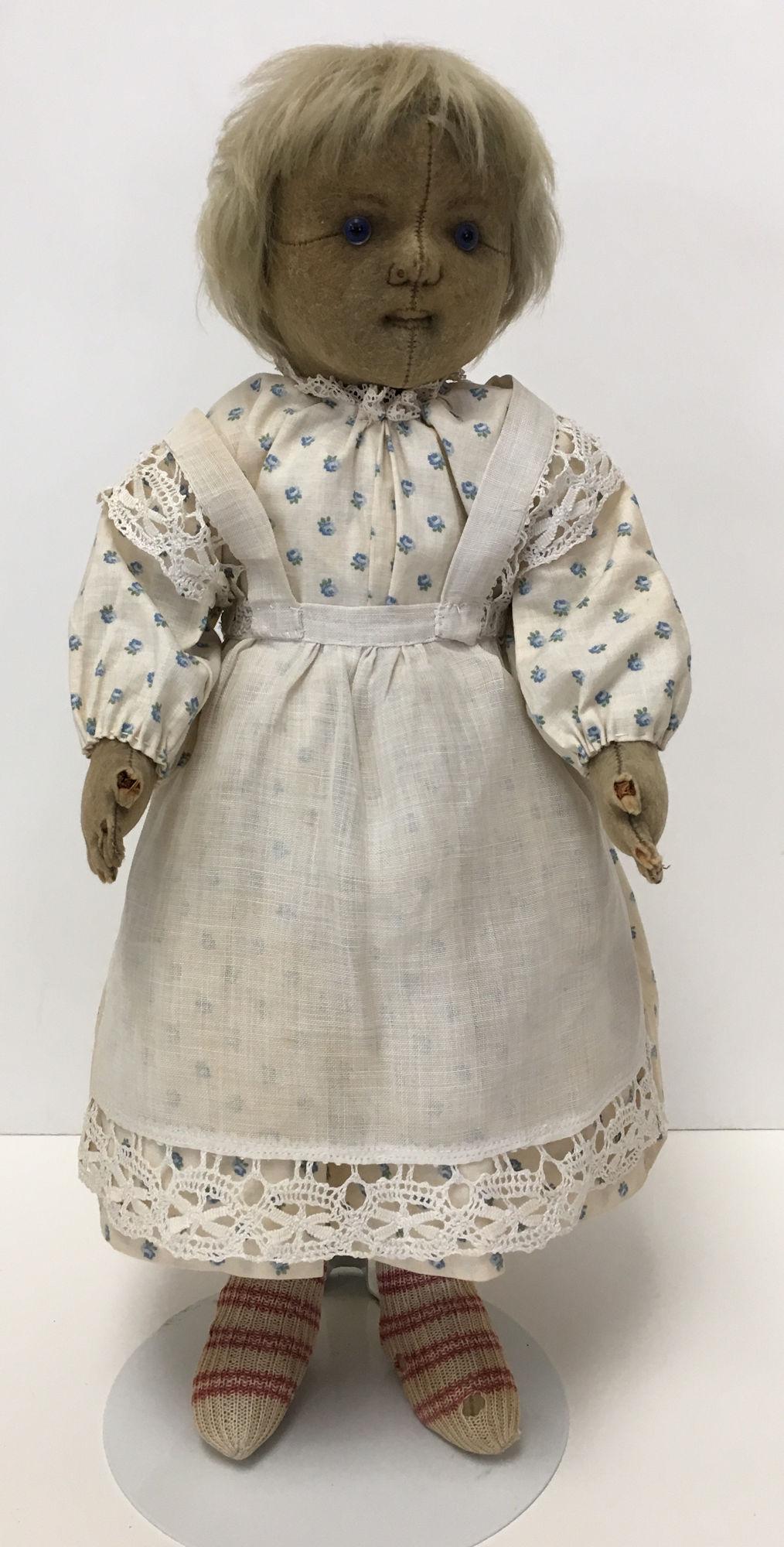 17" EARLY STEIFF GIRL. WOOL FELT CENTER SEAM HEAD, (1 of 13)