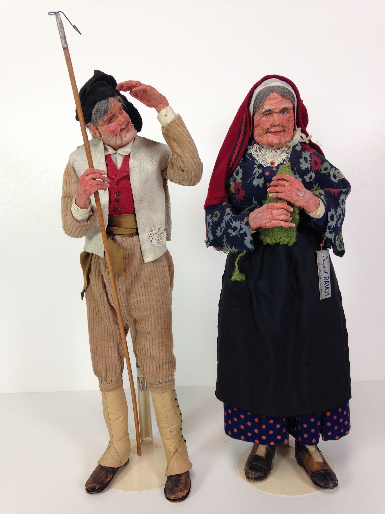 (2) 18" RAVCA FRENCH PAINTED CLOTH PEASANT DOLLS.. MAN (1 of 2)
