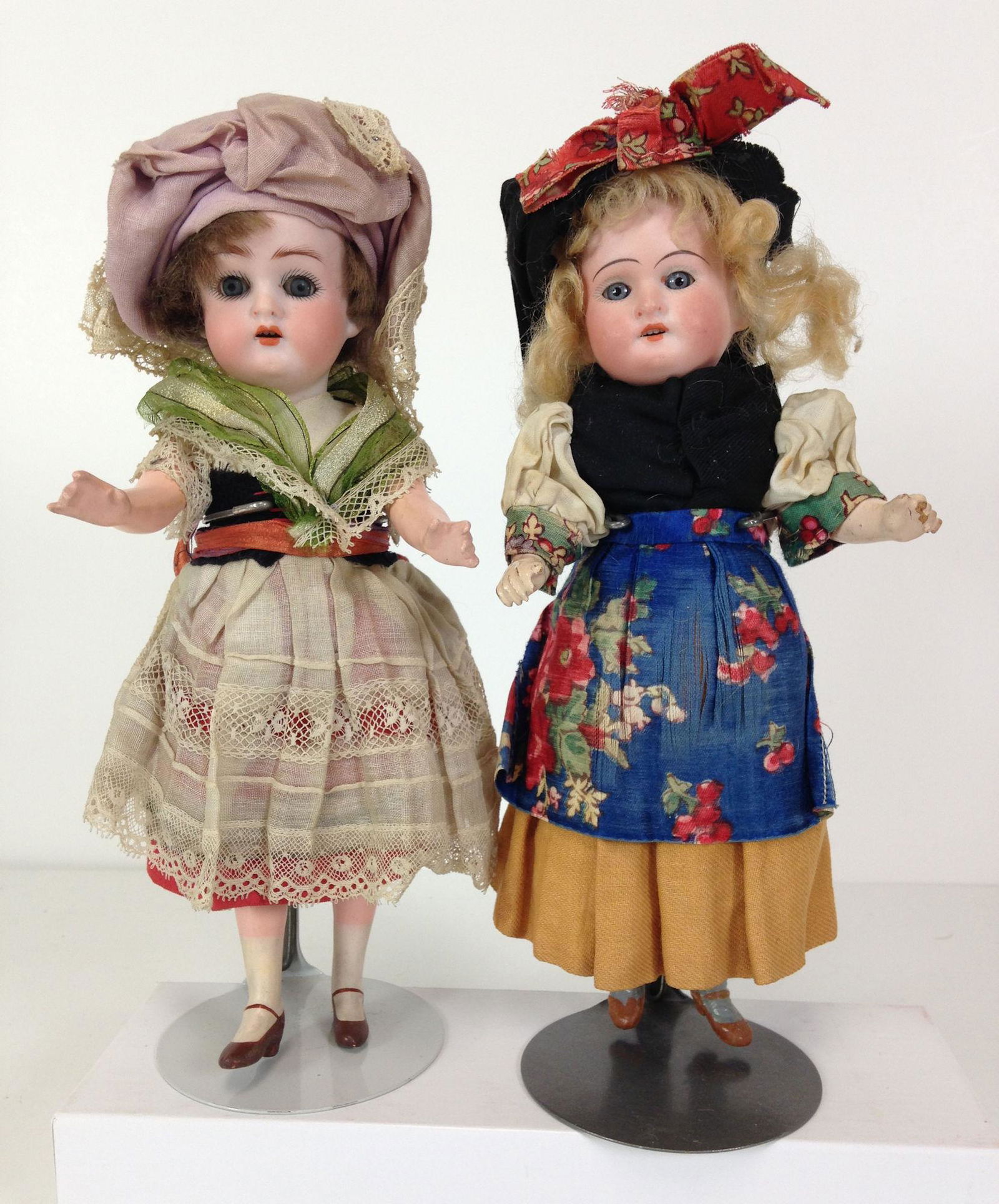 (2) 9" GERMAN BISQUE SOCKET HEAD DOLLS WITH MOHAIR WIGS (1 of 1)