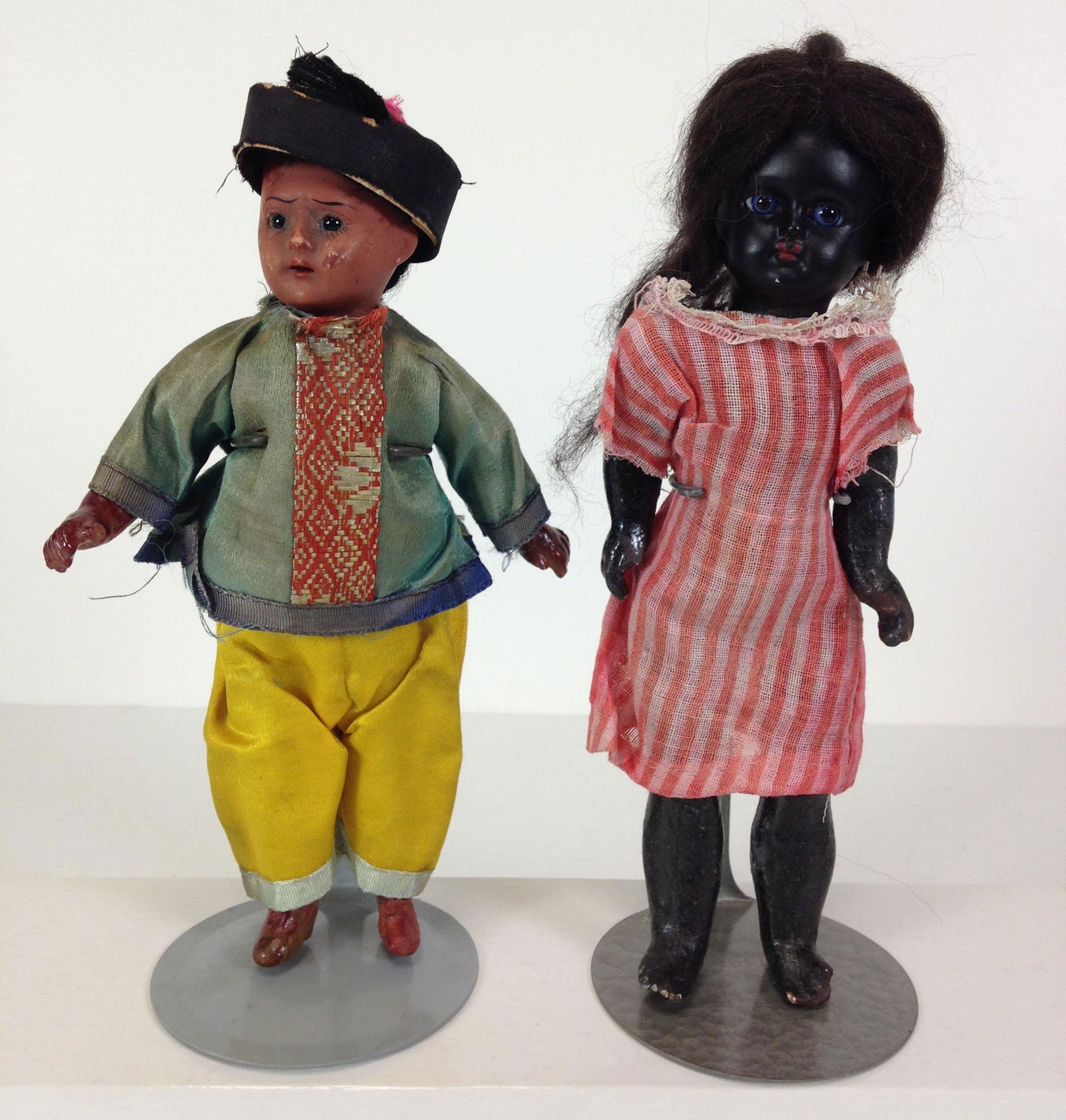 (2) BISQUE HEAD ETHNIC DOLLS WITH MOHAIR WIGS AND GLASS (1 of 5)