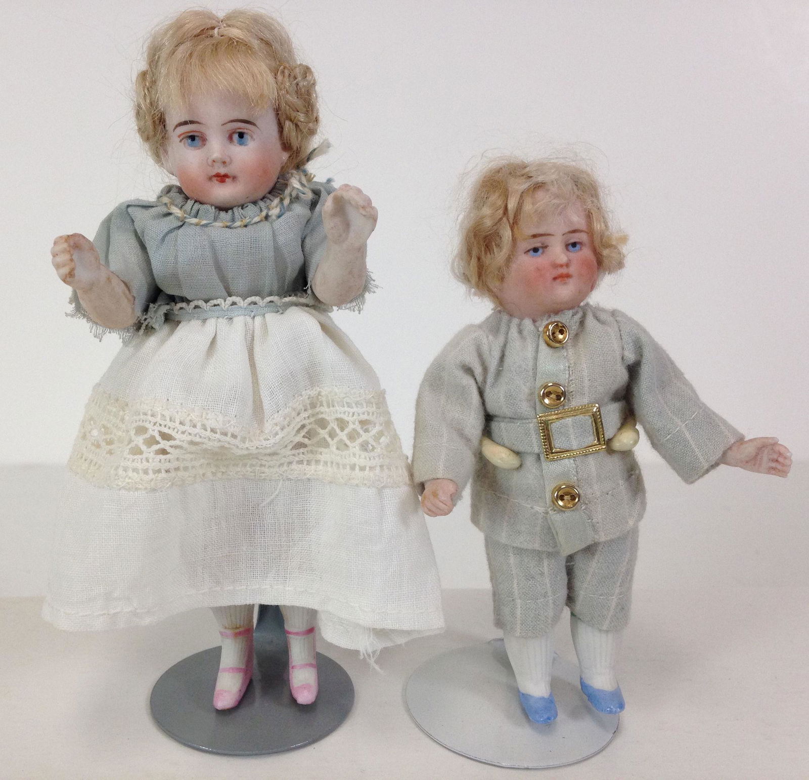 (2) GERMAN ALL BISQUE DOLLS.  ONE-PIECE HEAD, TORSO AND (1 of 1)