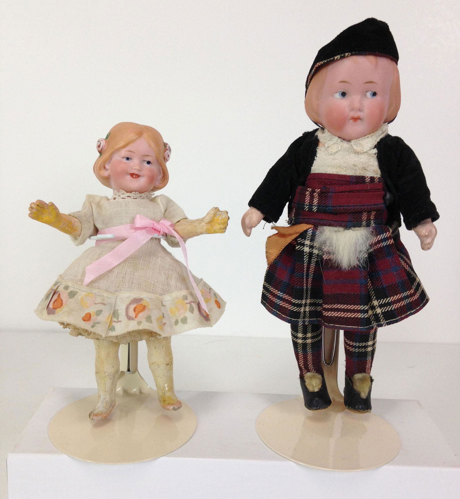 (2) GERMAN BISQUE SOCKET HEAD CHARACTER DOLLS WITH (1 of 1)