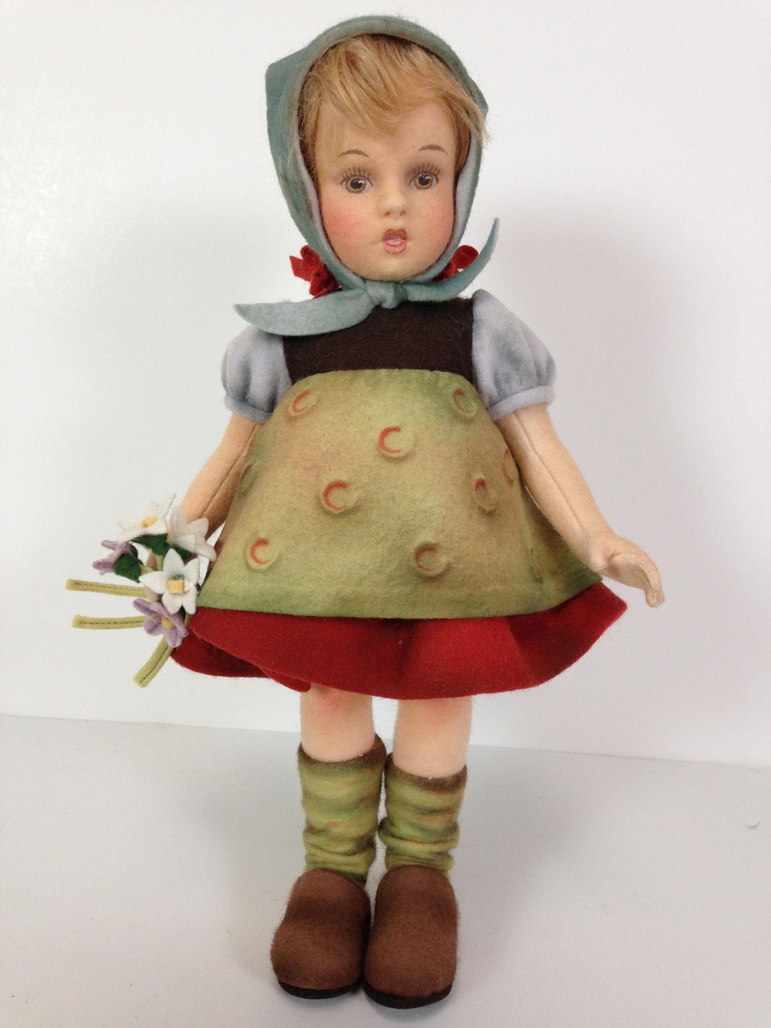 11Â½" R. JOHN WRIGHT RAINDROPS ON ROSES "MARTA" MADE: 11½" R. JOHN WRIGHT RAINDROPS ON ROSES "MARTA" MADE FOR THE 2010 UFDC CONVENTION CHICAGO. FULLY JOINTED MADE OF FELT WITH HAND PAINTED FEATURES AND MOHAIR WIG; ALL FELT COSTUME. PAPER TAG ON DO