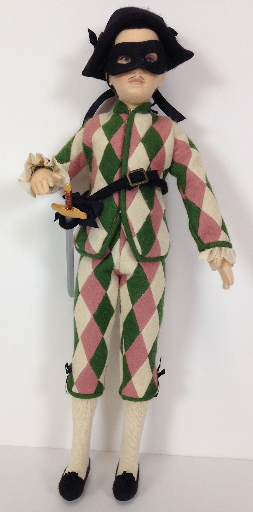 15" R. JOHN WRIGHT "HARLEQUIN" COMPANION DOLL MADE FOR: 15" R. JOHN WRIGHT "HARLEQUIN" COMPANION DOLL MADE FOR THE MODERN DOLL CONVENTION LAS VEGAS. ALL FELT, FULLY JOINTED, MOLDED AND HAND PAINTED FEATURES. WEARS PIECED FELT COSTUME WITH HAT, SHOES AND WO