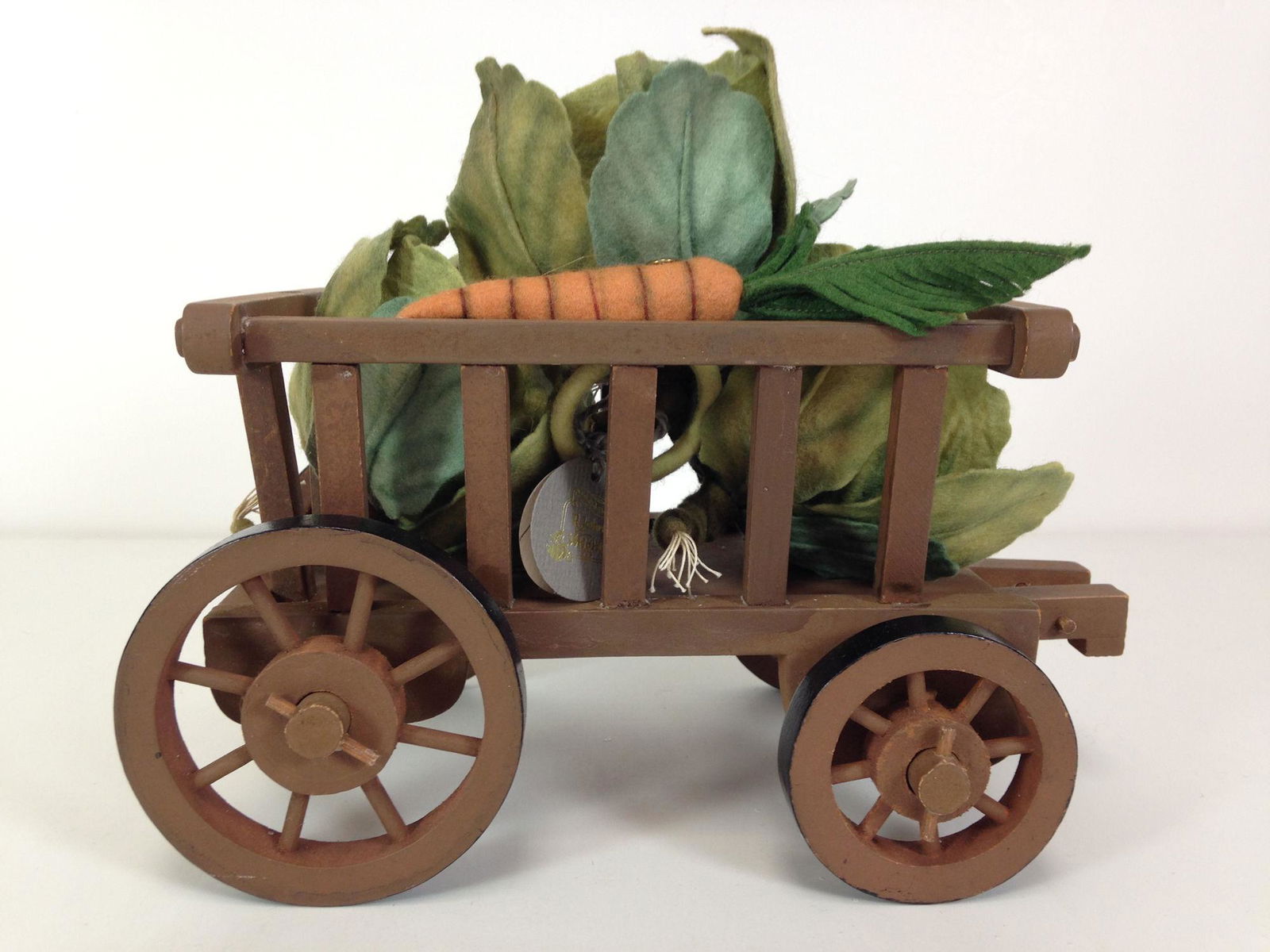 R. JOHN WRIGHT WOOD WAGON FILLED WITH (3) FELT GARDEN (1 of 2)