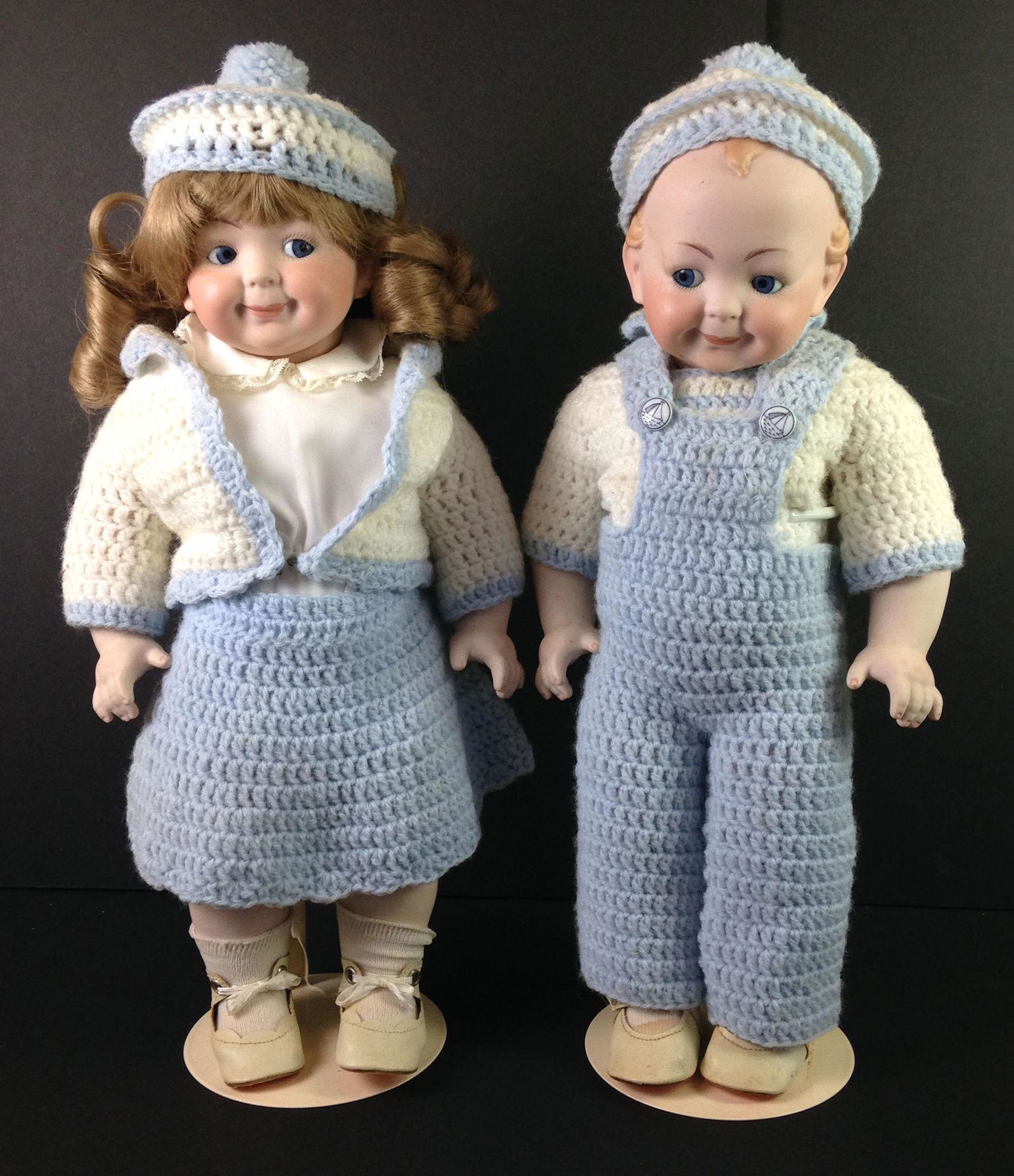 (2) 15" ALL PORCELAIN REPRODUCTION GOOGLY TODDLERS. (1 of 1)