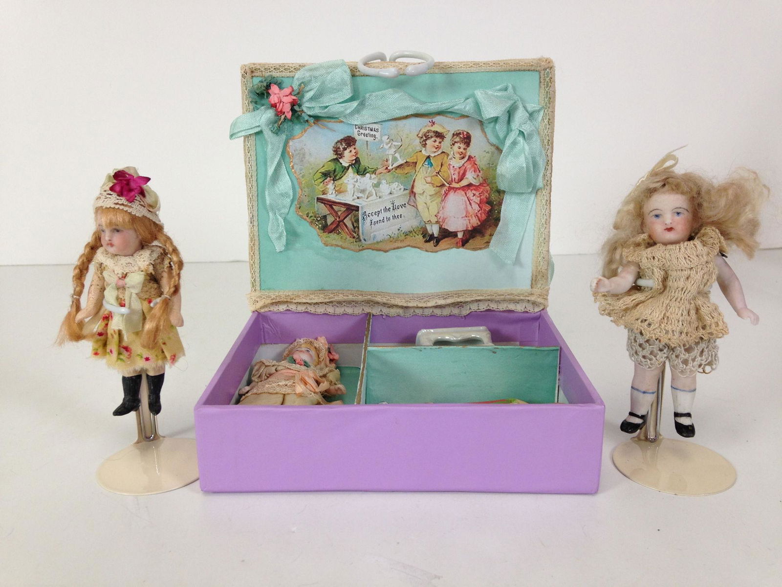 (3) SMALL GERMAN BISQUE HEAD DOLLS INCLUDING 4" (1 of 7)