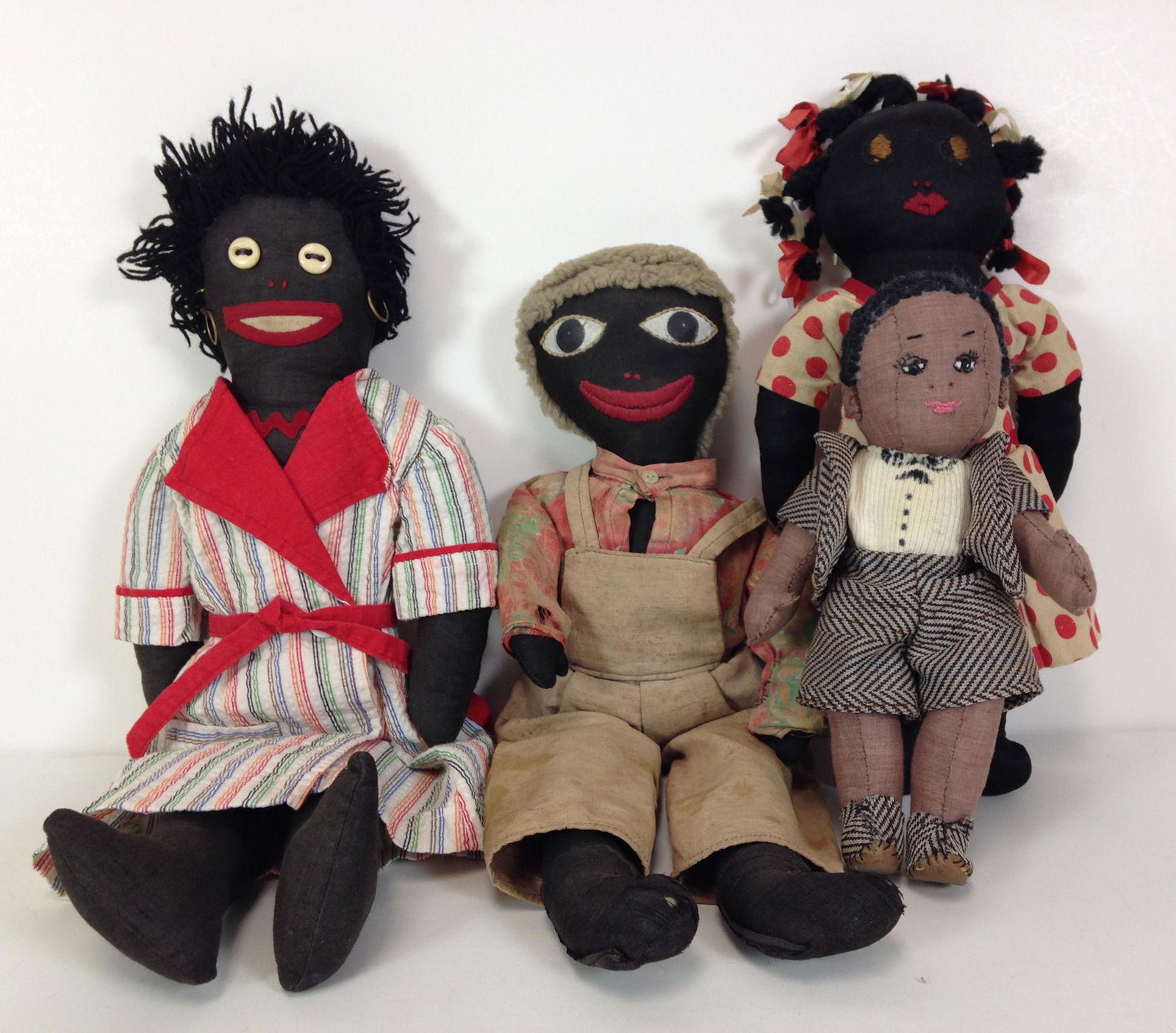 LOT (4) VINTAGE BLACK CLOTH DOLLS. INCLUDES 17" SATEEN (1 of 1)