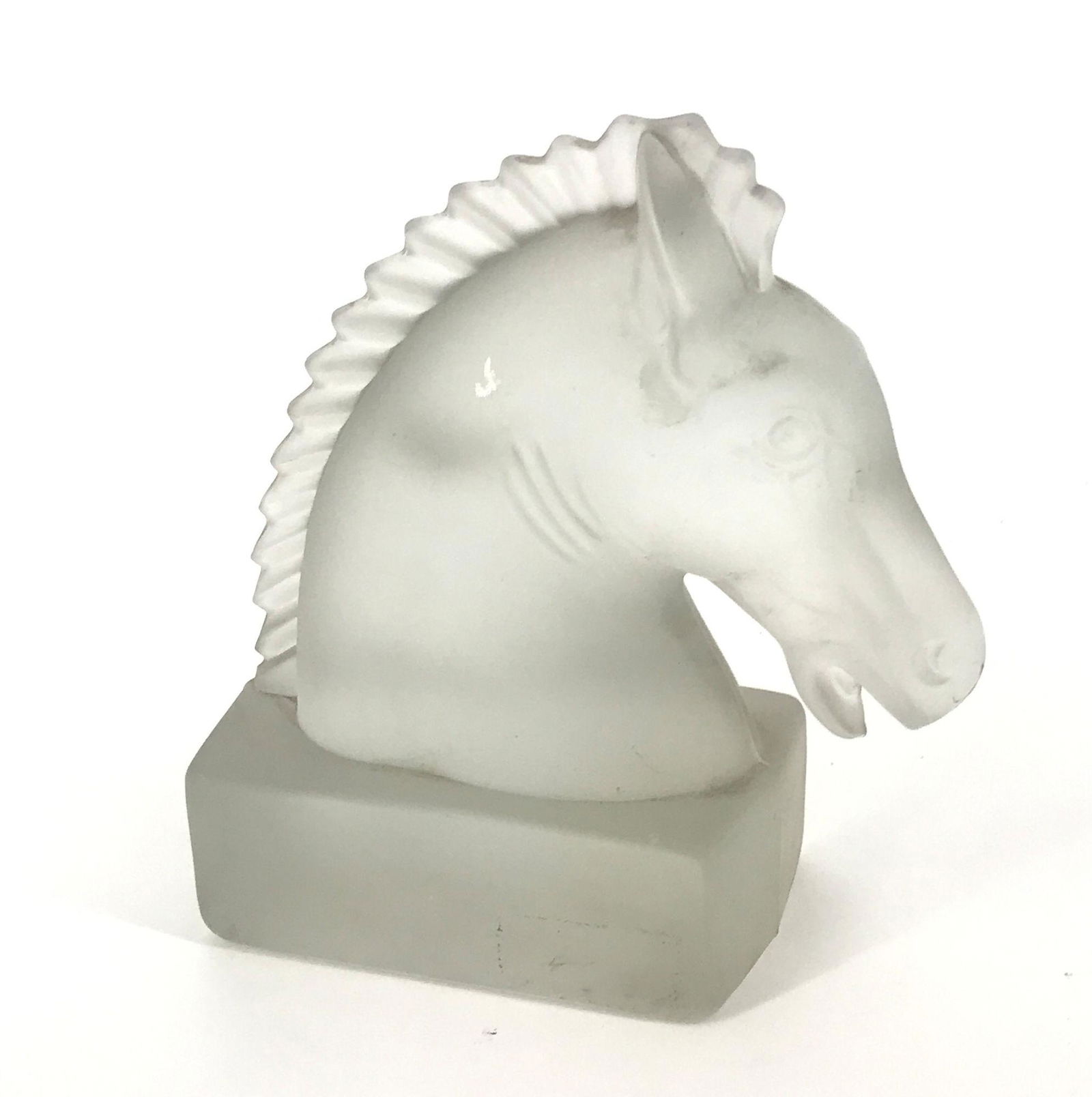 HEISEY FROSTED HORSE HEAD BOOKEND.: HEISEY FROSTED HORSE HEAD BOOKEND.