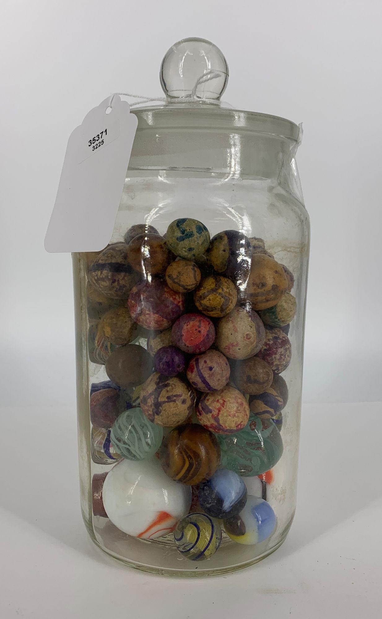 8" JAR OF ANTIQUE MARBLES, MOSTLY FULL. (1 of 1)