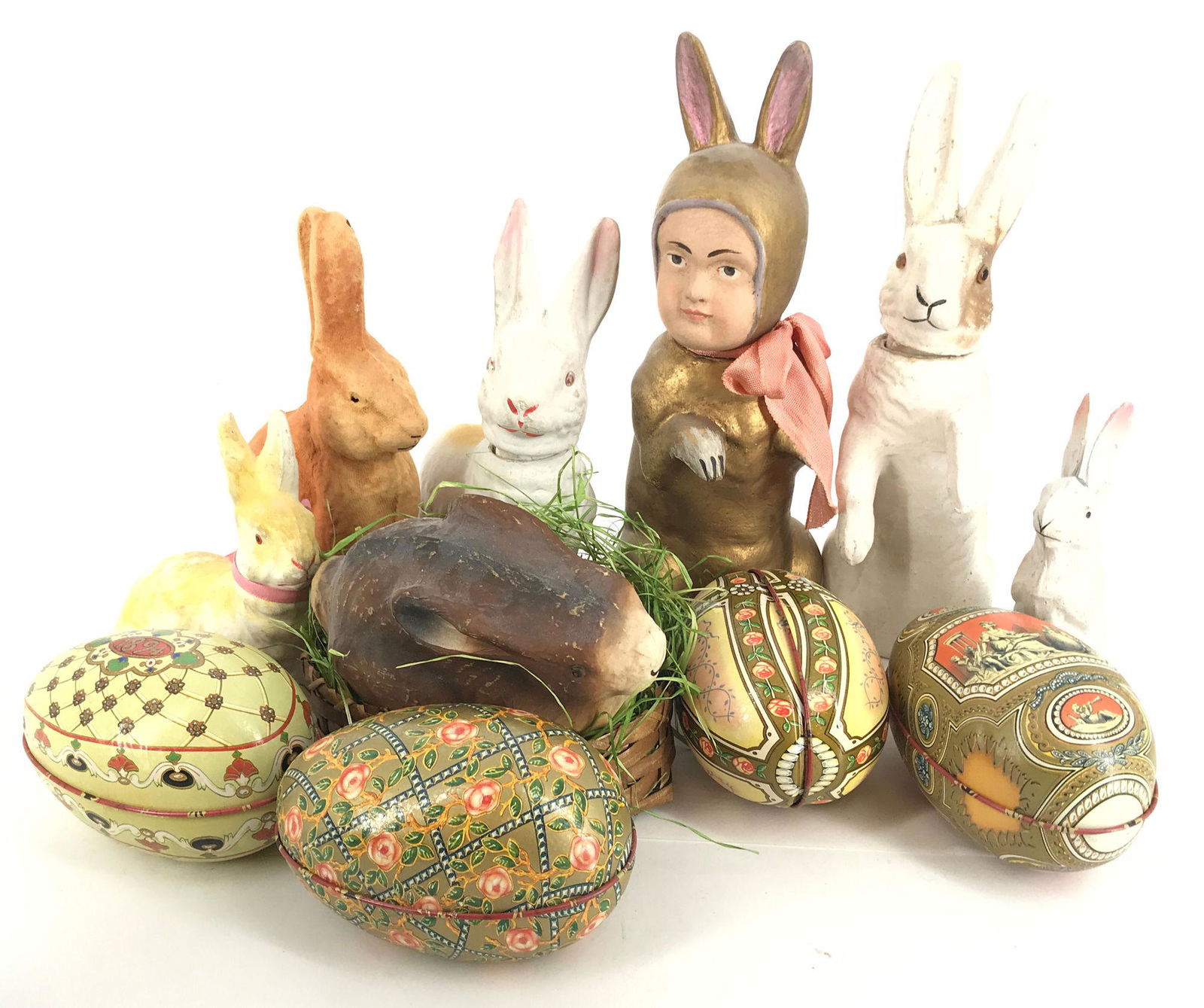 BOX LOT EASTER DECOR INCLUDING 9Â½" GOLDEN BUNNY WITH (1 of 1)