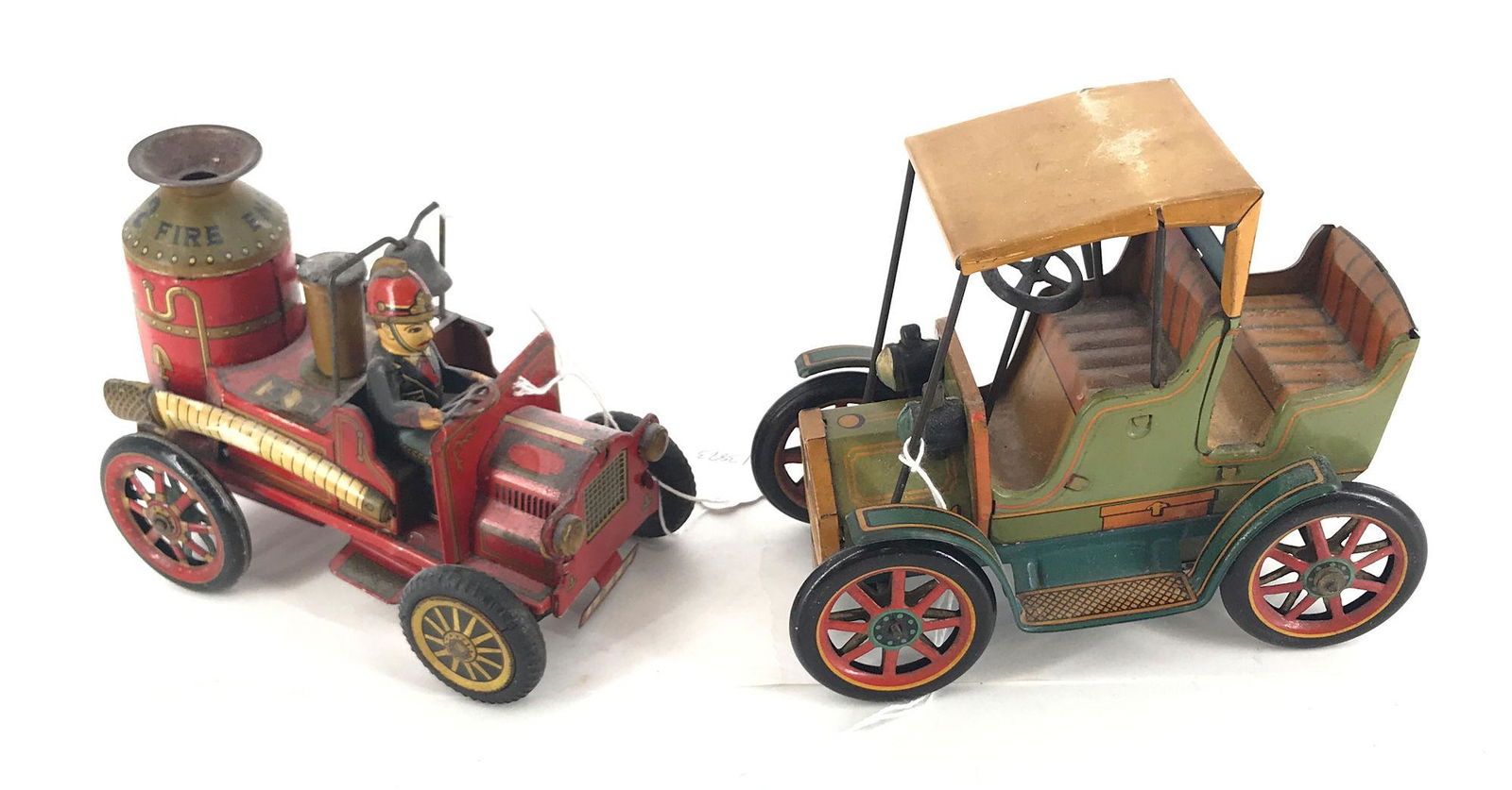 2 JAPANESE TIN TOYS FIRE ENGINE AND ANTIQUE AUTO 5" (1 of 1)