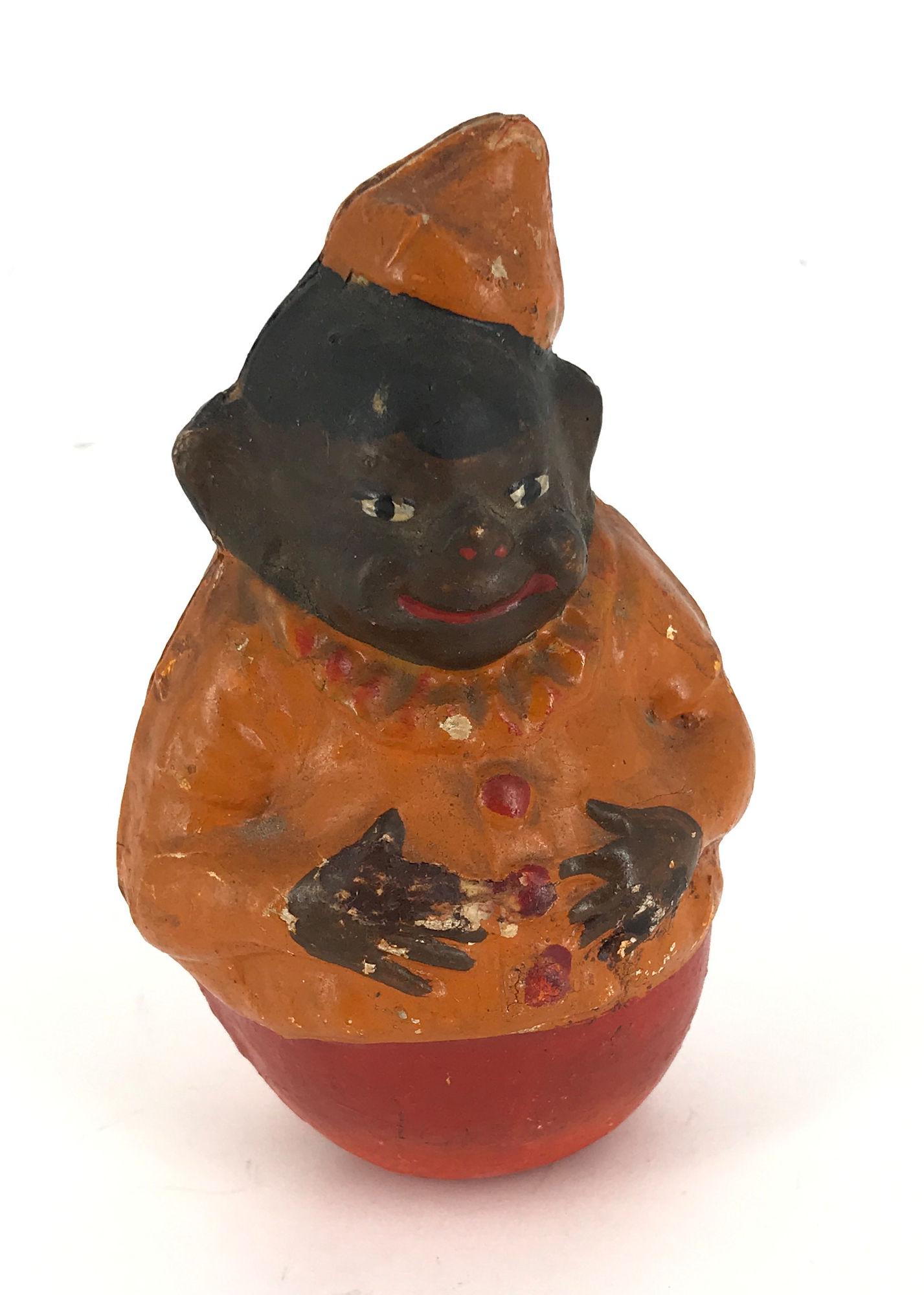 BLACK AMERICANA PAPER MACHÃ‰ - ROLY POLY TOY CLOWN 4.5" (1 of 1)