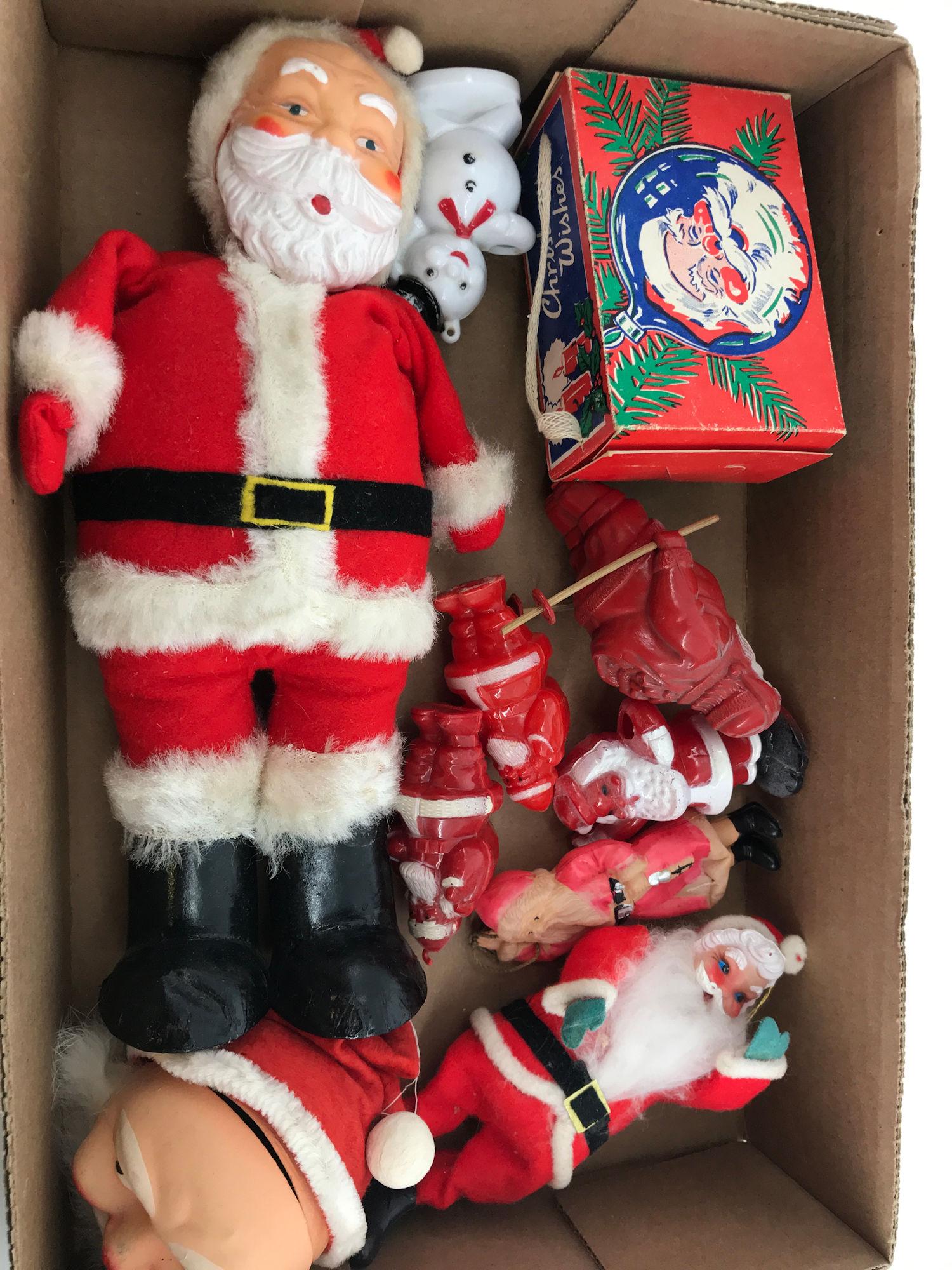 BOX LOT CHRISTMAS INCLUDING VINTAGE 11" TOY SANTA AND (1 of 1)