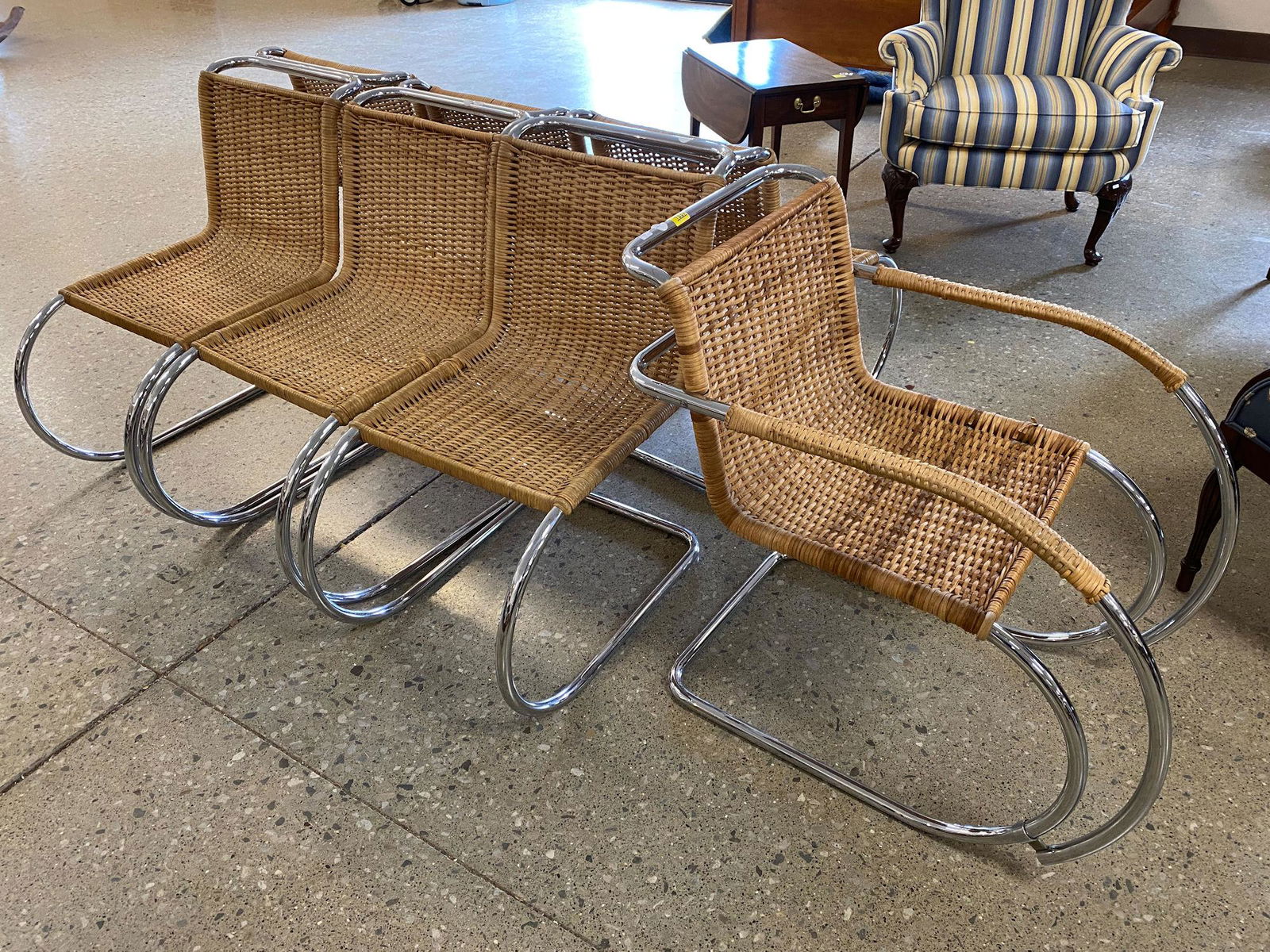 7 MIES VAN DER ROHE CHAIRS W WICKER SEATING METAL LEGS (1 of 5)