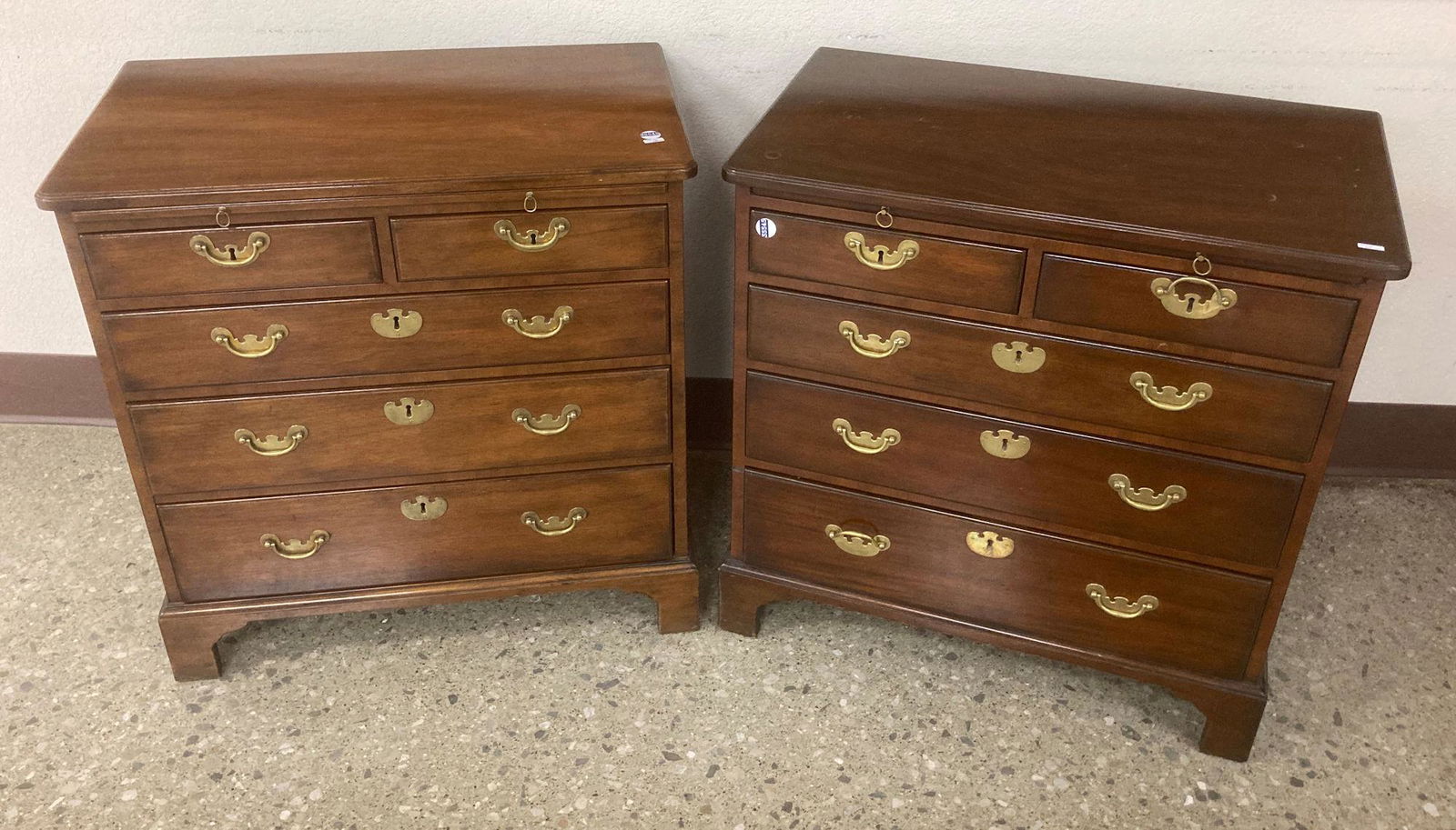 PAIR OF MAHOGANY CHIPPENDALE 4 DRAWER CHESTS WITH DESK (1 of 1)