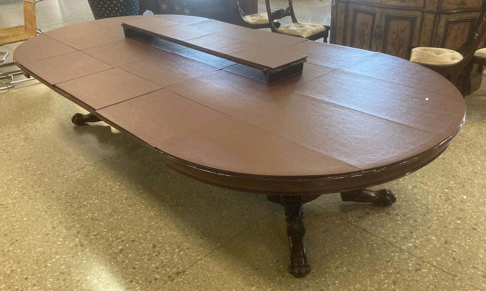 LARGE DINING TABLE WITH CLAW FEET, (INCLUDES 7 LEAVES) (1 of 3)