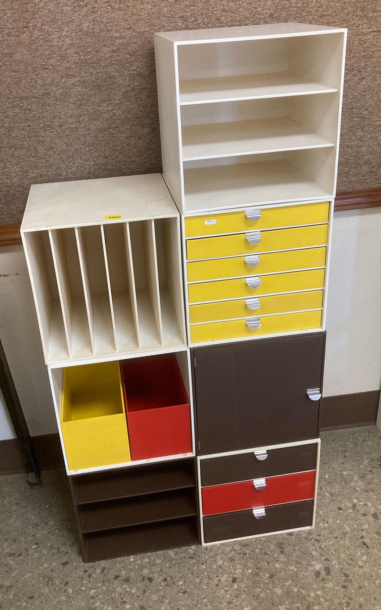 7 PIECE PALASET CUBES AND INSERTS. DESIGNED BY: 7 PIECE PALASET CUBES AND INSERTS. DESIGNED BY RISTOMATTI RATIA (SON OF MARIMEKKO FOUNDER) PRODUCED IN 1970'S IN FINLAND. SOME SCUFFS AND WEAR, AS THEY HAVE BEEN USED.