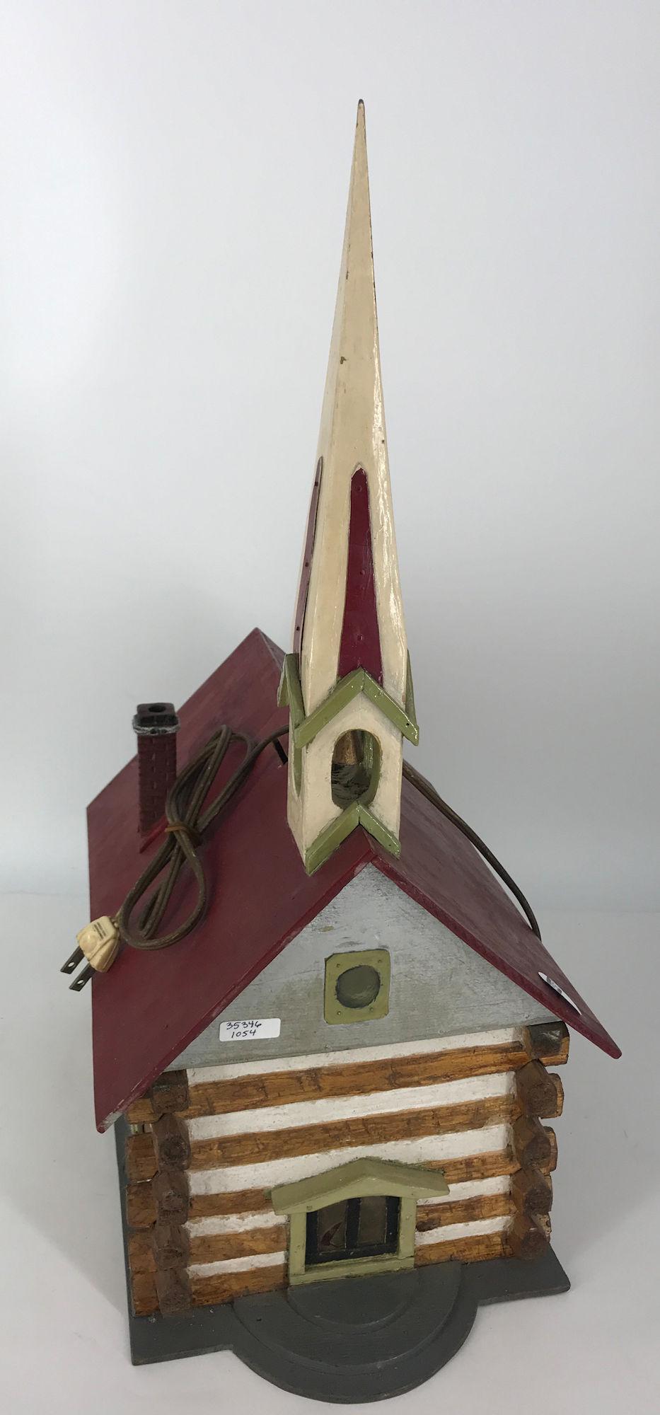 FOLK ART LOG CABIN CHURCH WITH LIGHT (NON-WORKING) 20" (1 of 1)