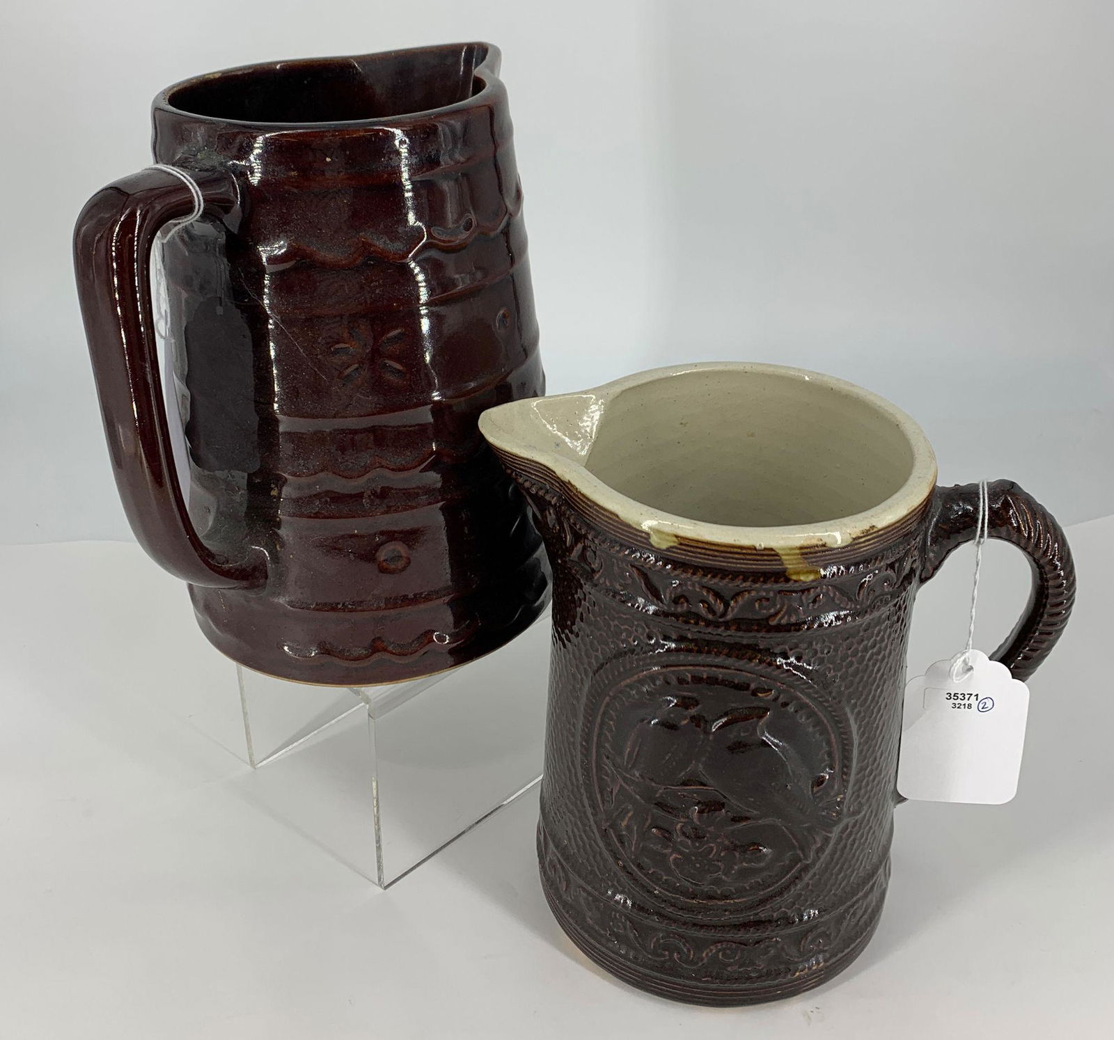 PAIR OF VINTAGE STONEWARE BROWN PITCHERS INCLUDING (1 of 2)