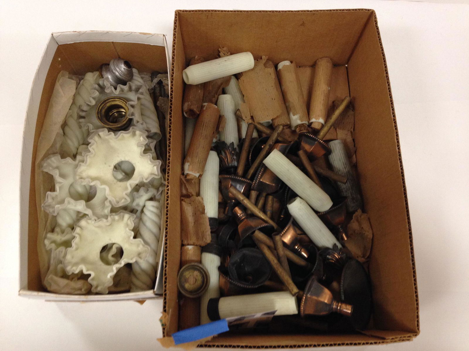 BOX LOT INCLUDING GAS LIGHT CANDLE PARTS WITH SATING (1 of 3)