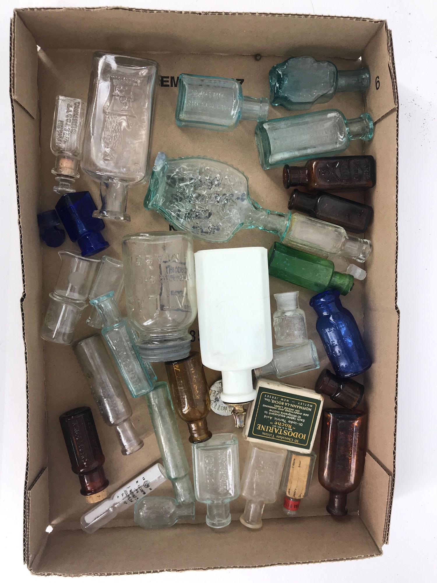 BOX LOT MINIATURE APOTHECARY BOTTLES INCLUDING 5Â½" (1 of 1)