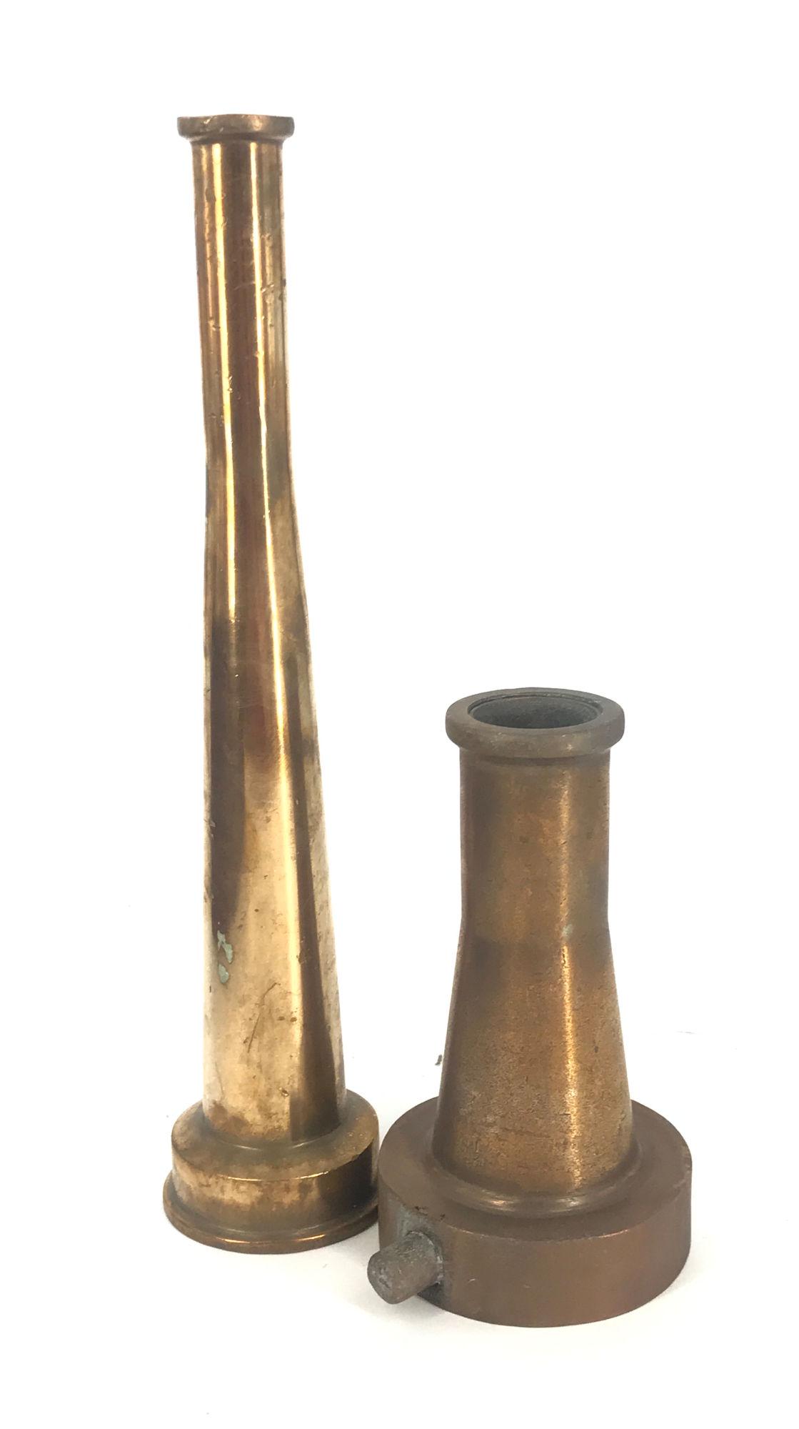 BOX LOT 2 BRASS FIRE NOZZLES, 6" AND 12" (1 of 1)