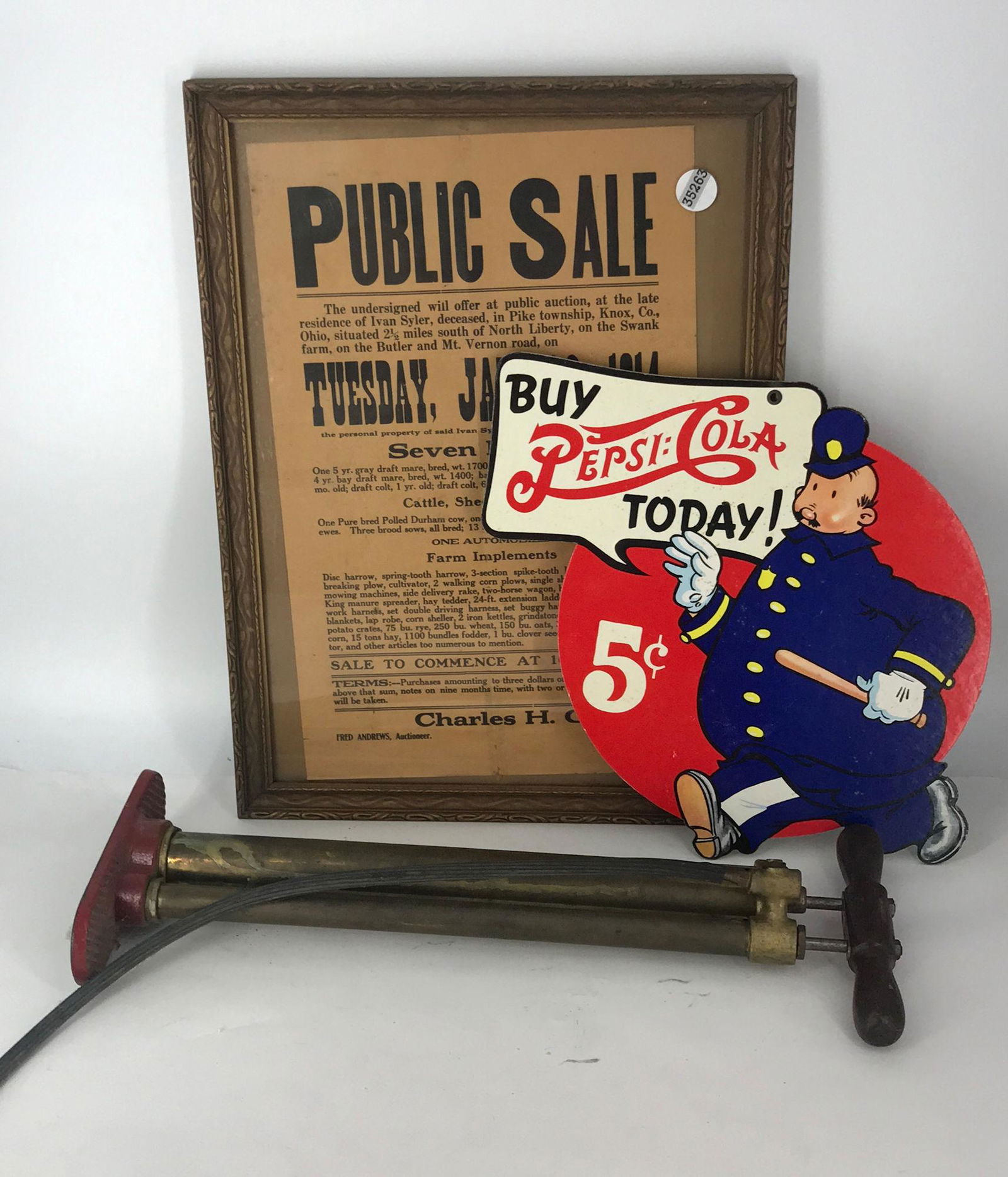 BOX LOT INCLUDING VINTAGE PEPSI-COLA SIGN, PUBLIC SALE (1 of 1)