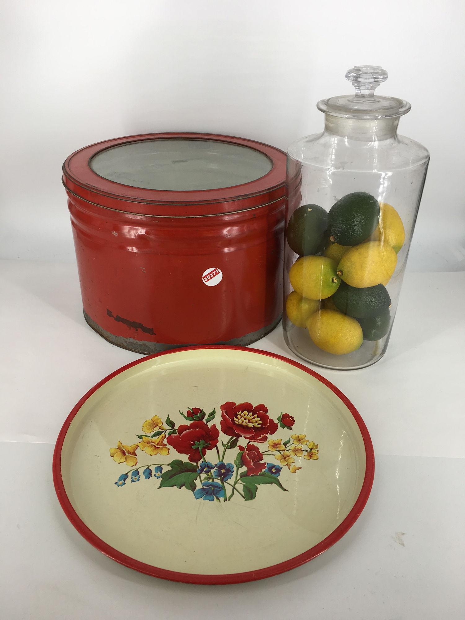 BOX LOT INCLUDING 12" DIAMETER LIDDED TIN, 12Â½" TIN (1 of 1)