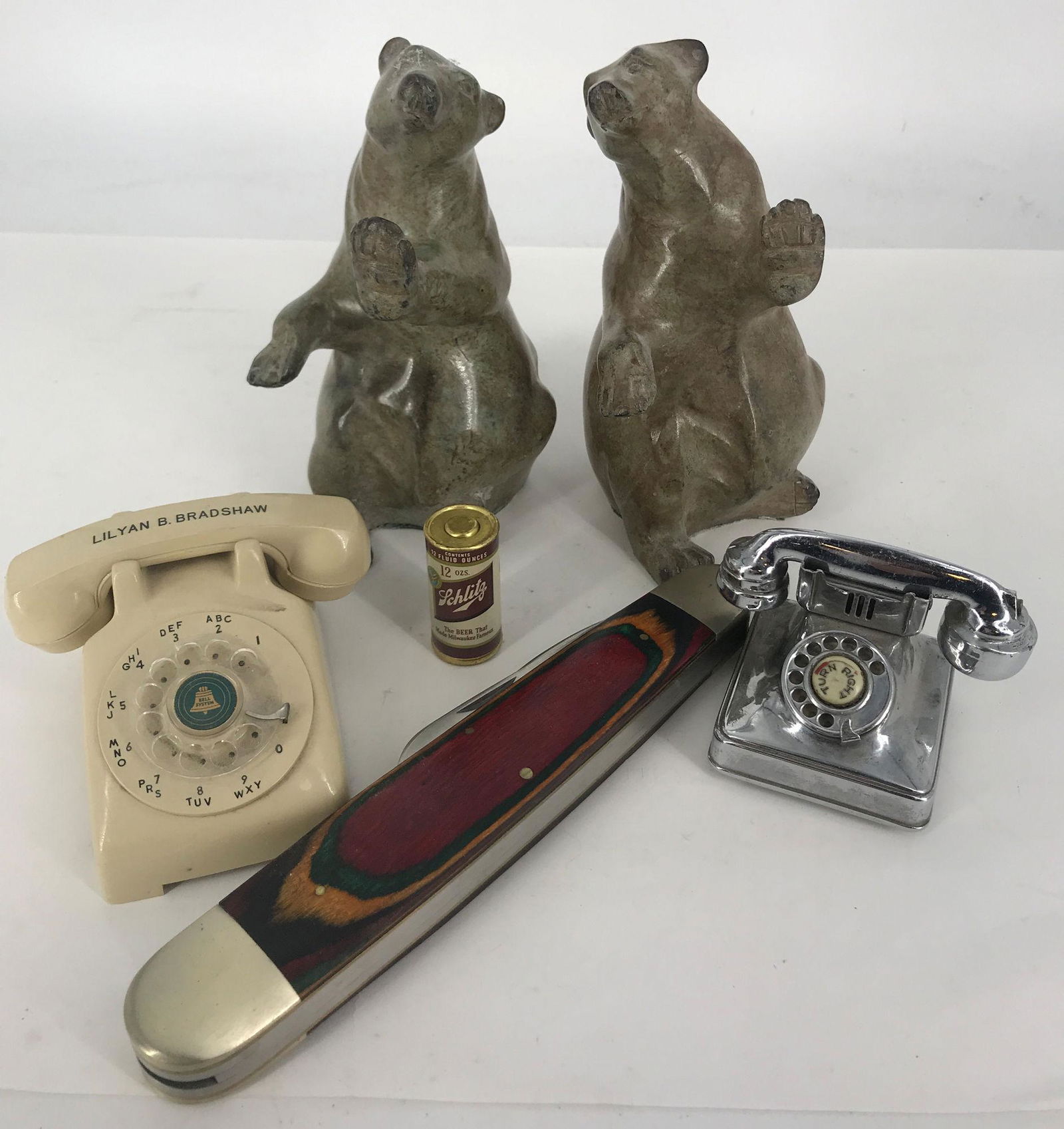 BOX LOT INCLUDING 8Â¼" POCKET KNIFE, A TELEPHONE (1 of 2)