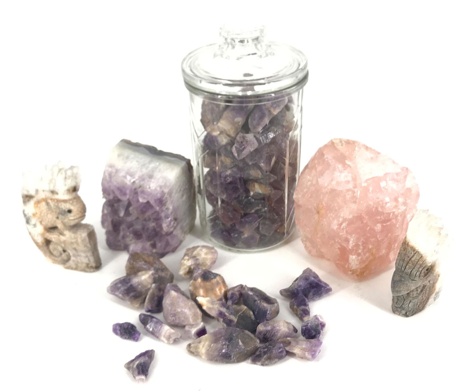 BOX LOT PINK AND PURPLE GEODES INCLUDING A BIRD AND (1 of 1)