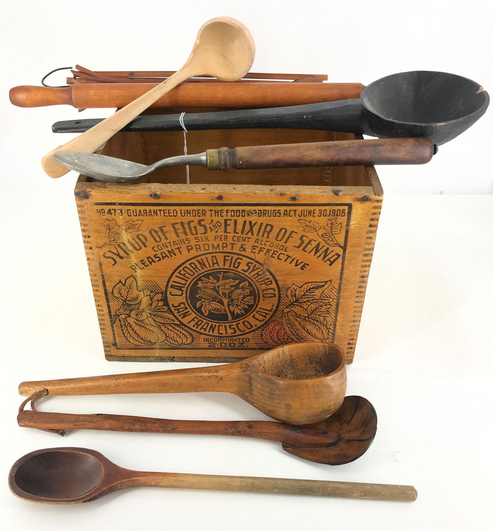 8Â¾" TALL WOODEN "CALIFORNIA FIG SYRUP CO." INCLUDING (1 of 1)