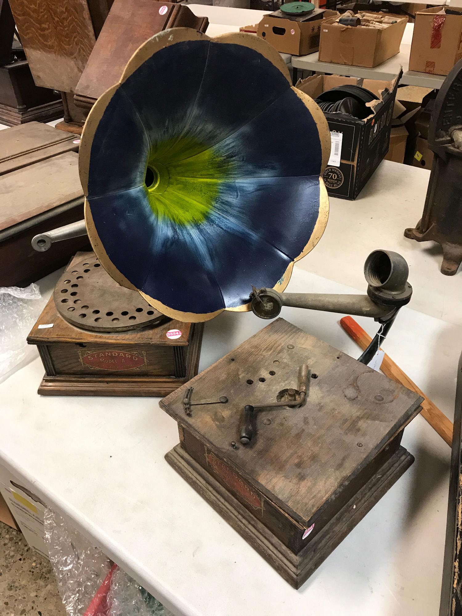 TWO STANDARD MODEL A TABLETOP RECORD PLAYERS. ONE WITH (1 of 1)