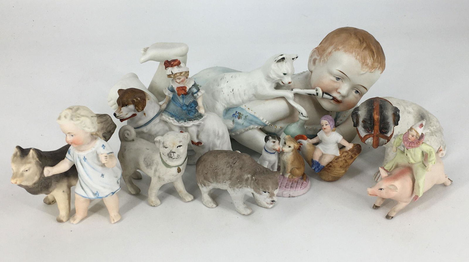 BOX LOT BISQUE ANIMAL AND CHILD FIGURINES INCLUDING (1 of 1)