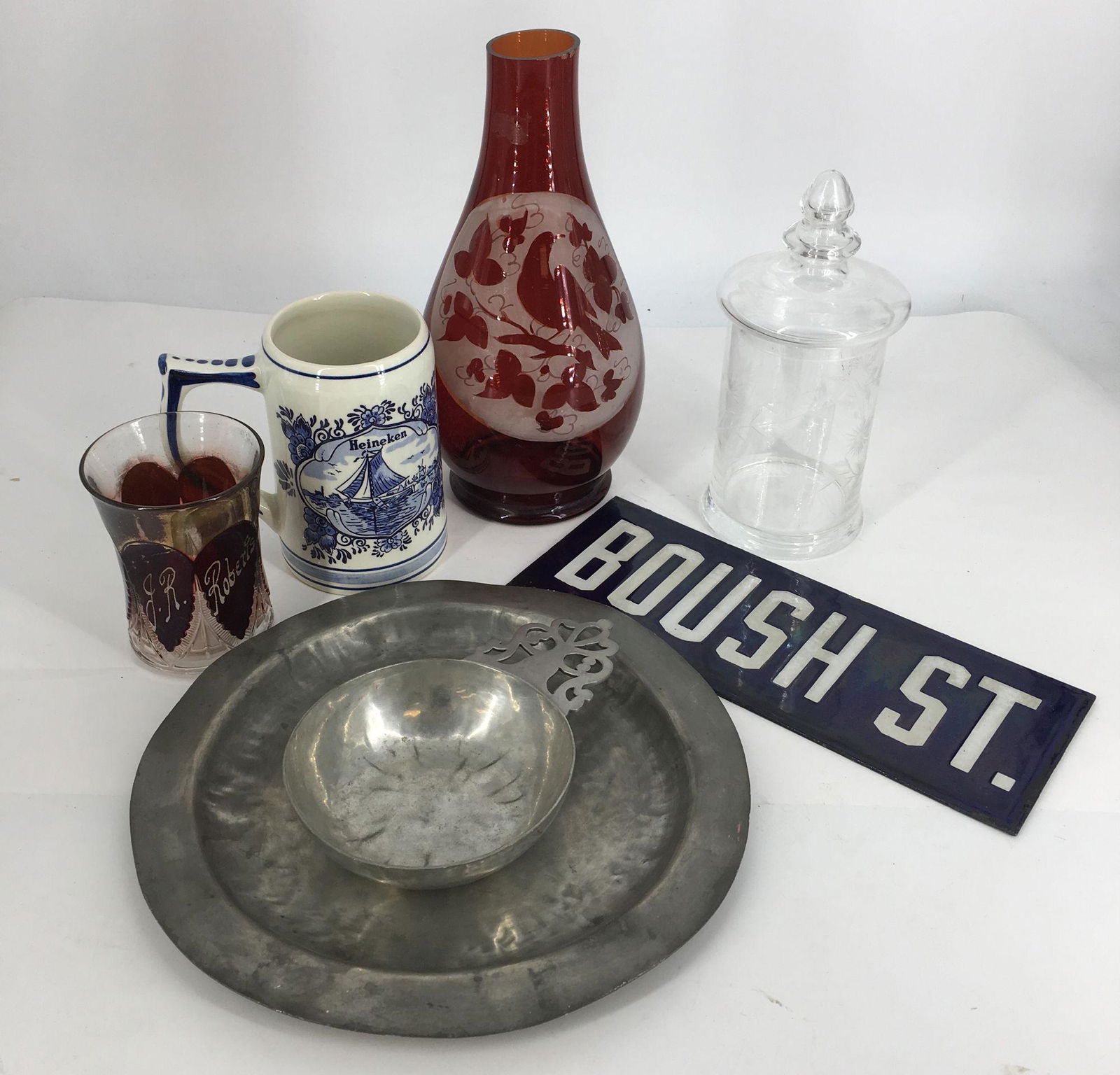 BOX LOT INCLUDING BOUSH ST. SIGN, JR ROBERTS ENGRAVED (1 of 1)