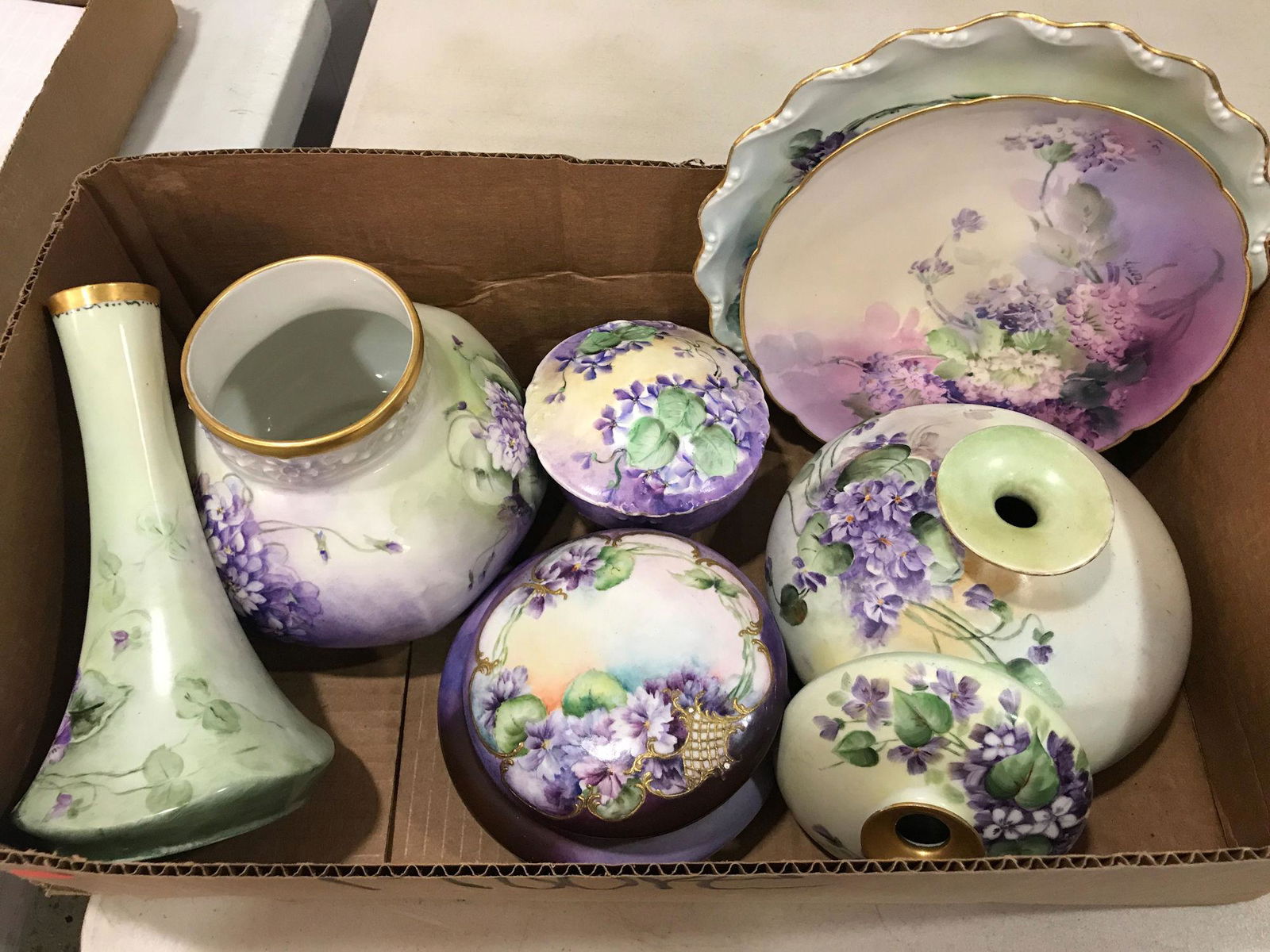 BOX LOT HANDPAINTED CHINA WITH PURPLE FLOWERS INCLUDING (1 of 1)