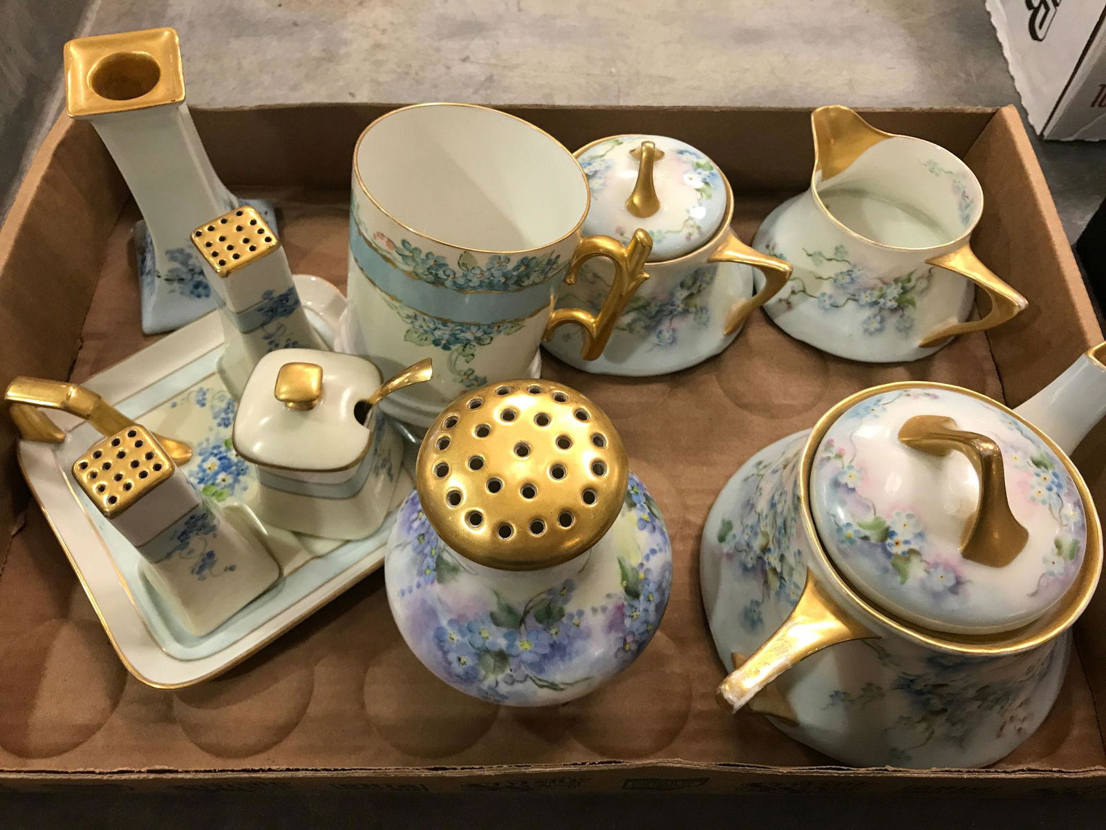 BOX LOT HANDPAINTED CHINA INCLUDING 4Â¼" CANDLE HOLDER, (1 of 1)