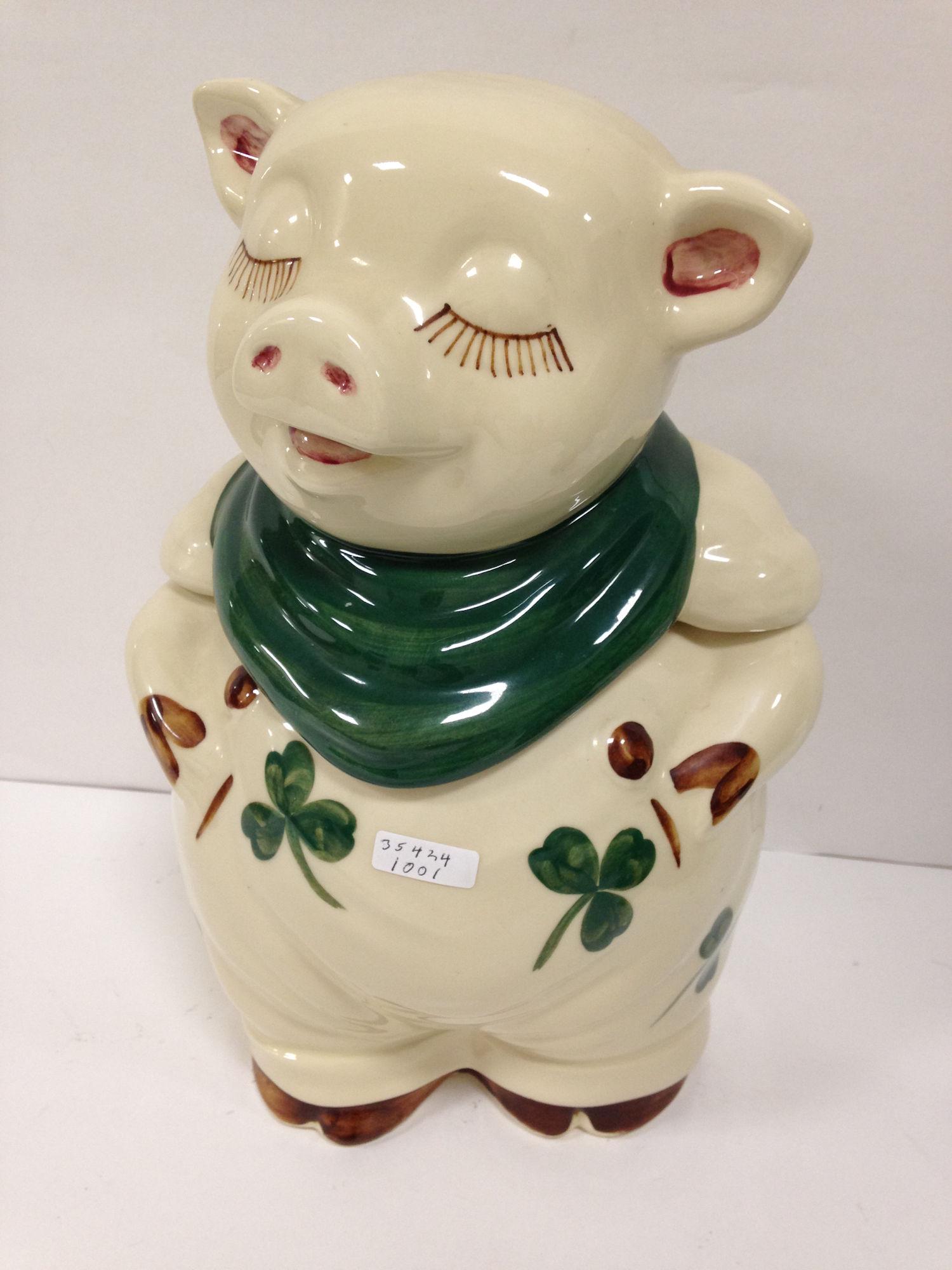 POTTERY PIG COOKIE JAR WITH SHAMROCK DECORATION (1 of 2)
