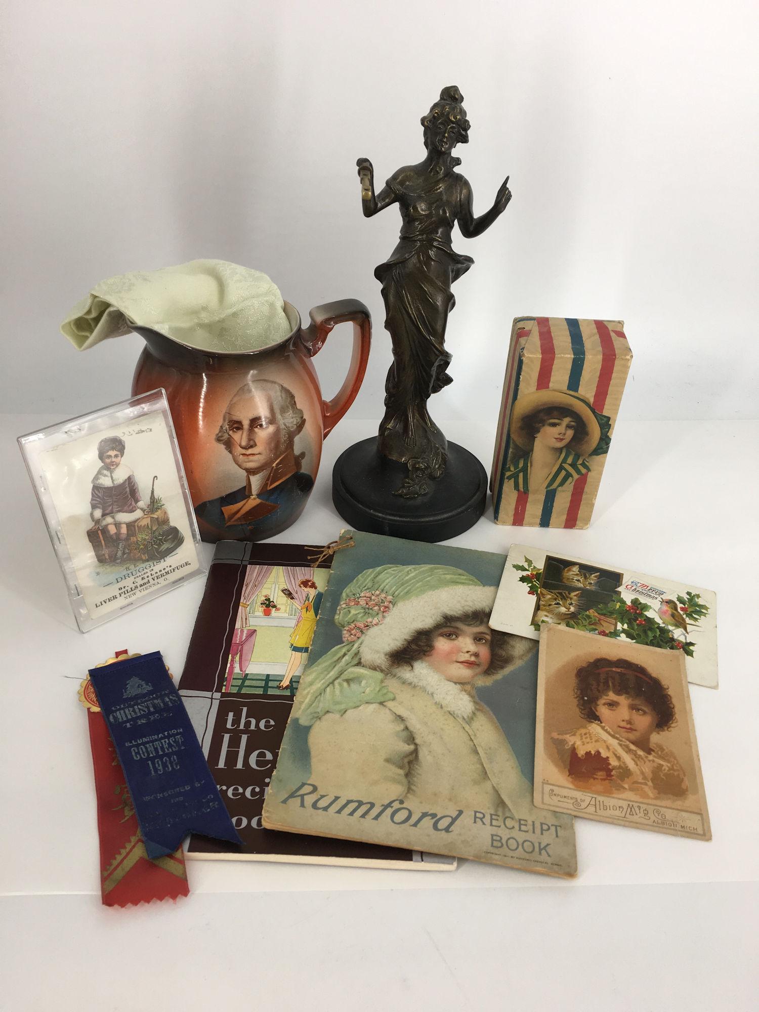 BOX LOT INCLUDING A 6" GEORGE WASHINGTON PITCHER, BRASS (1 of 1)