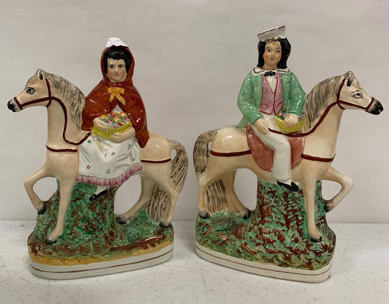BOX LOT INCLUDING TWO STAFFORDSHIRE GIRLS ON HORSES (1 of 2)