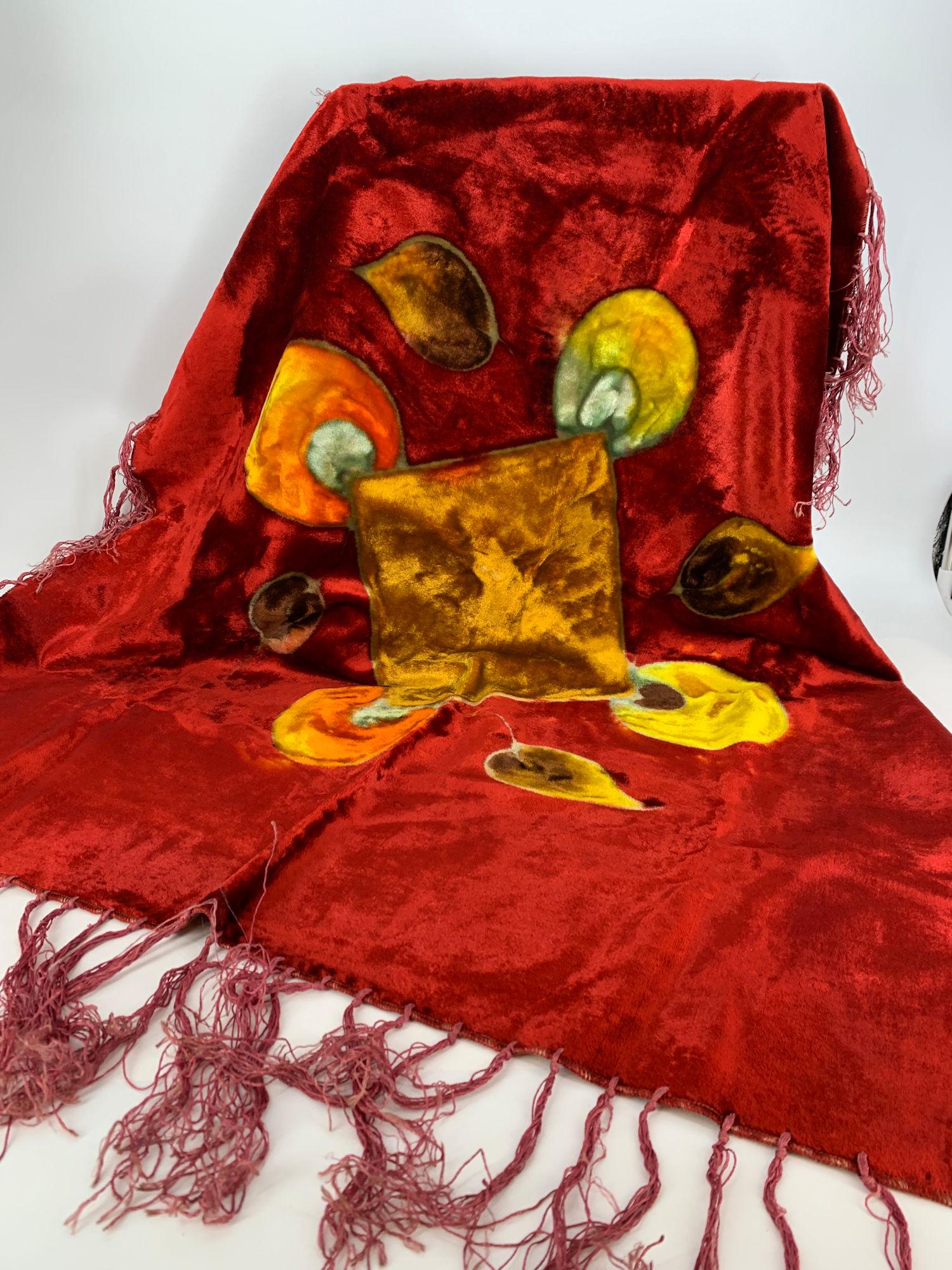 RED VELVET FRINGED PIANO SCARF. (1 of 1)