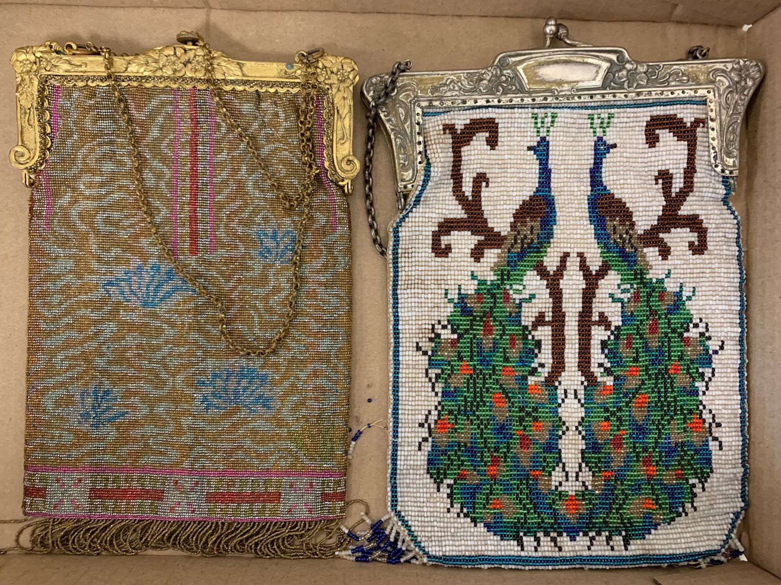 BOX LOT INCLUDING TWO BEADED AND FRINGED EVENING BAGS (1 of 2)
